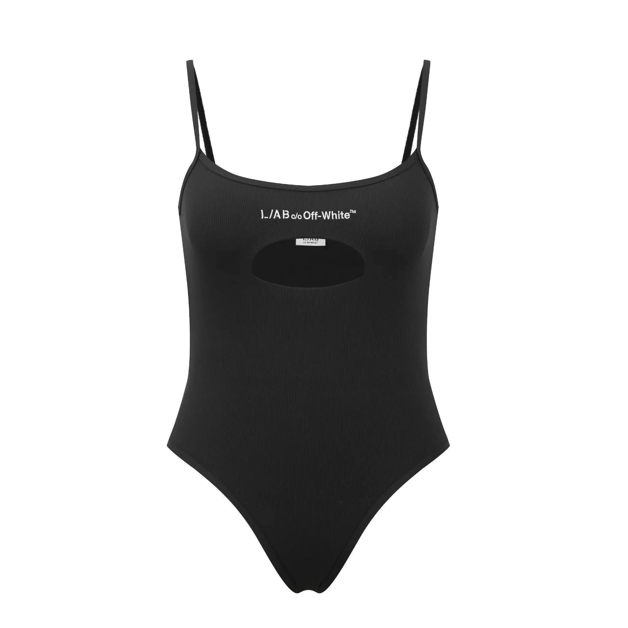 L/AB c/o Off-White Women&rsquo;s Horizontal Ribbed Scoop Neck Keyhole One Piece Swimsuit - Black - BLACK