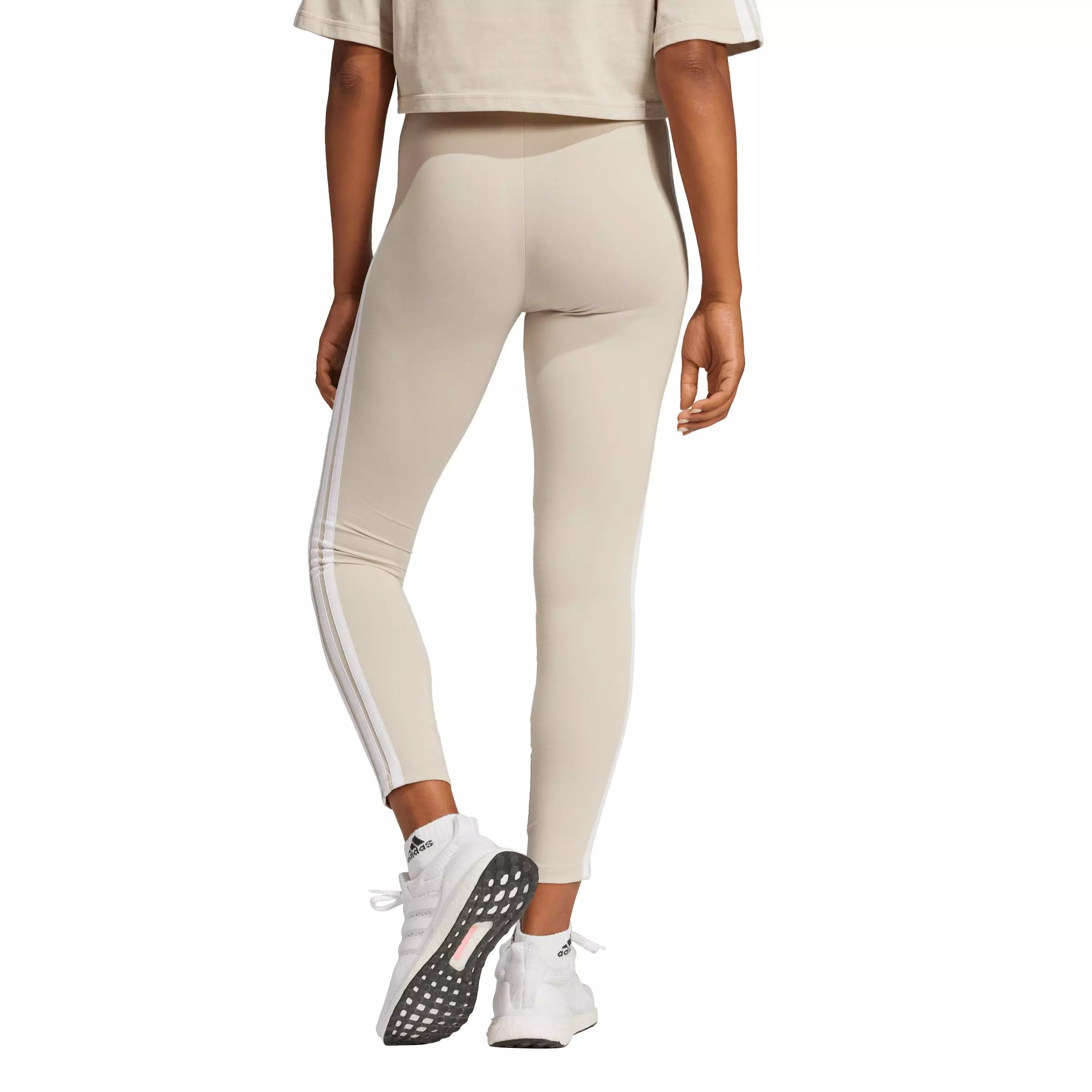 adidas Women's Essentials 3-Stripes Cotton Leggings-Beige - BEIGE