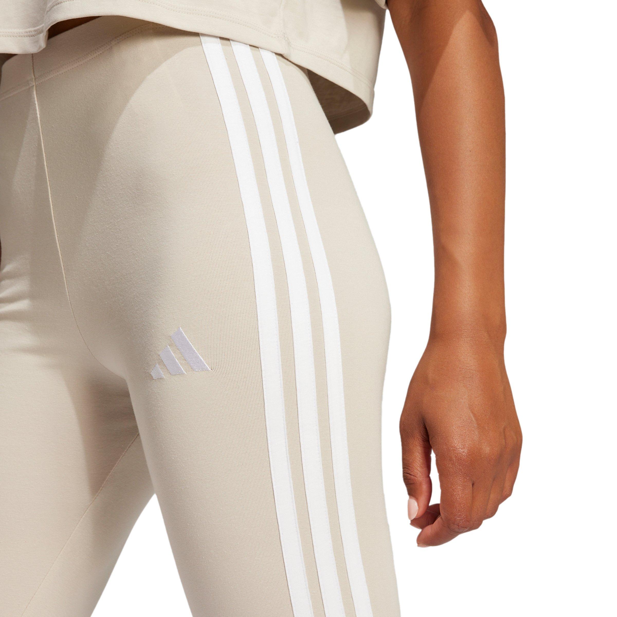 adidas Women's Essentials 3-Stripes Cotton Leggings-Beige - BEIGE Thumbnail View 4