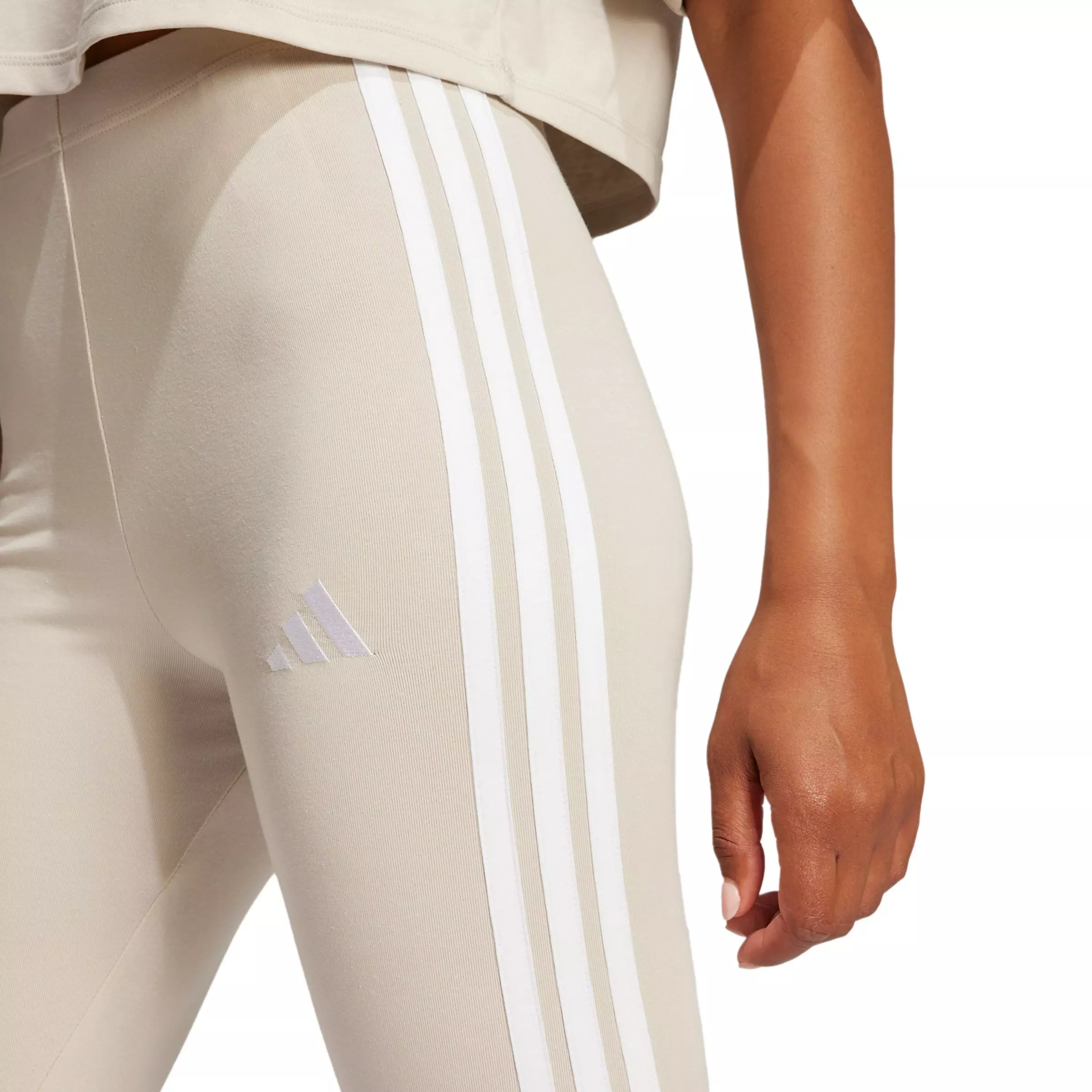 adidas Women's Essentials 3-Stripes Cotton Leggings-Beige - BEIGE