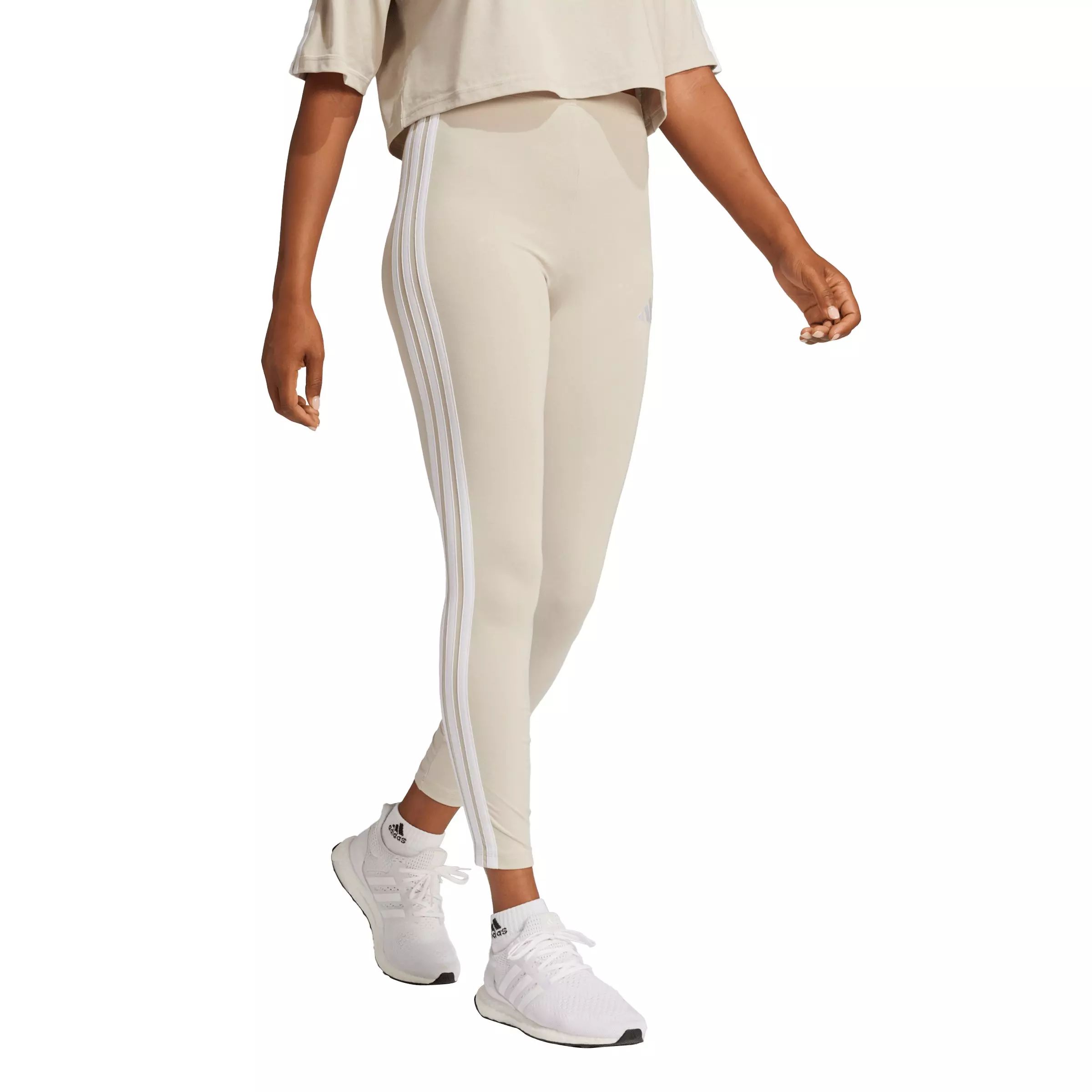 adidas Women's Essentials 3-Stripes Cotton Leggings-Beige - BEIGE