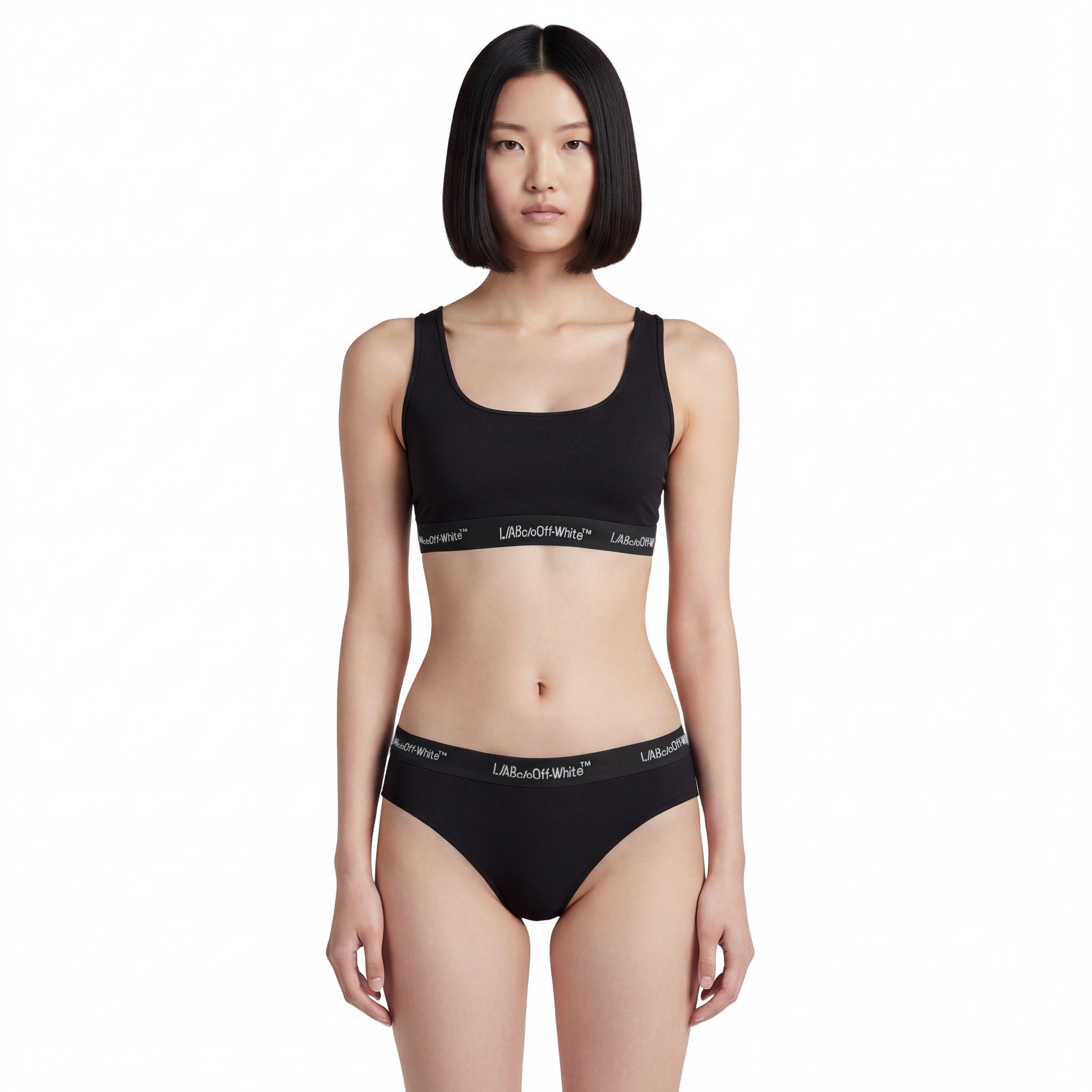L/AB c/o Off-White Women&rsquo;s Horizontal Waistband Cheeky Bikini Underwear - Black - BLACK