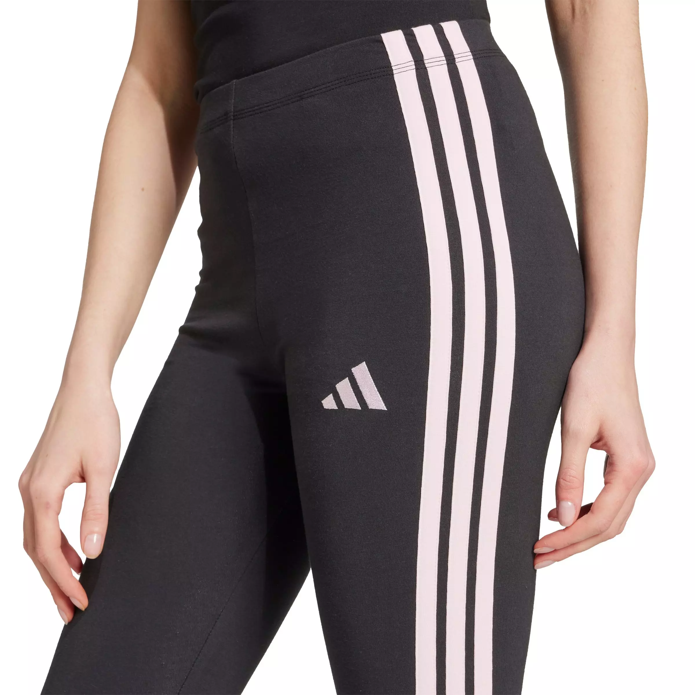 adidas Women's Essentials 3-Stripes Cotton Leggings - Black/Pink - BLACK/PINK