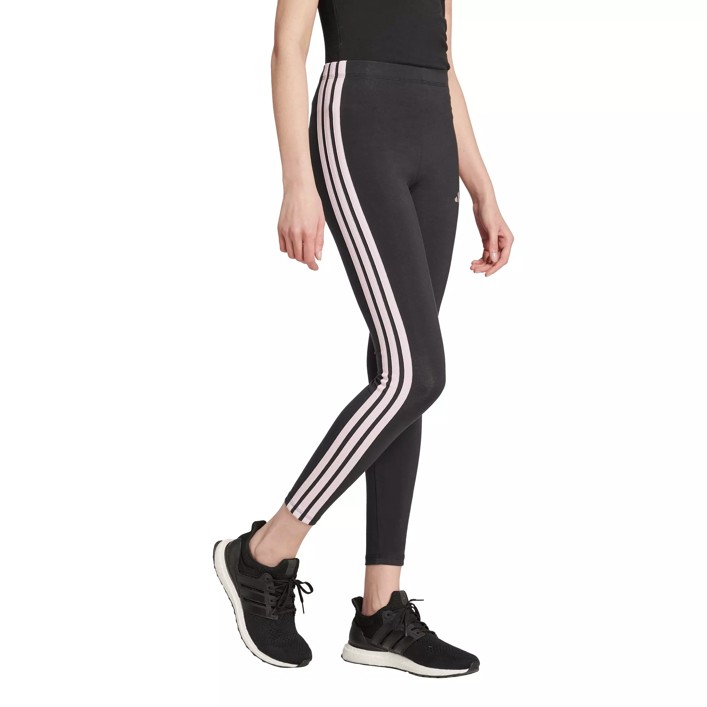 adidas Women's Essentials 3-Stripes Cotton Leggings - Black/Pink - BLACK/PINK