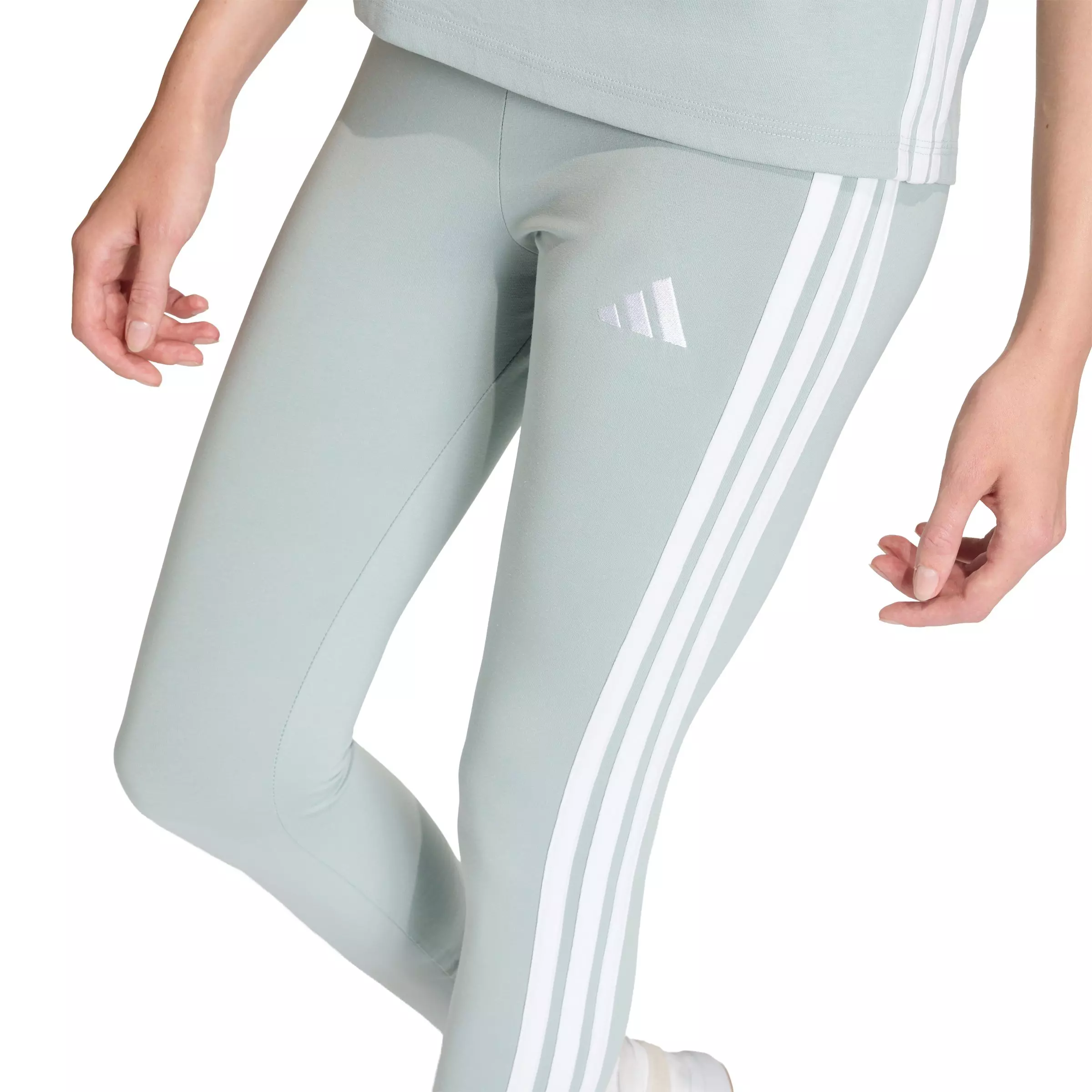adidas Women's Essentials 3-Stripes Cotton Leggings-Sage Green - SAGE GREEN