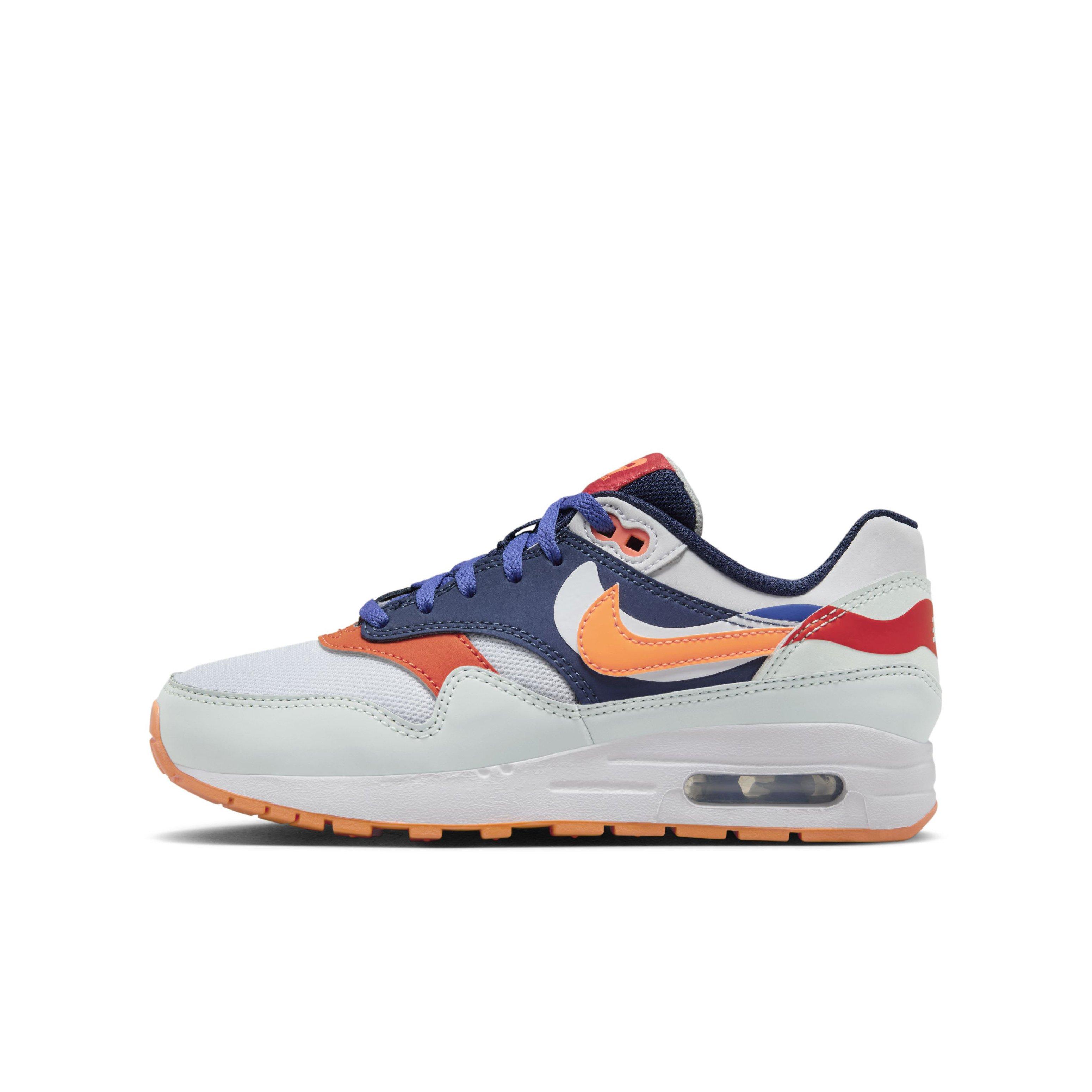 Nike Air Max 1 Grade School Boys' "Light Silver/Midnight Navy/Astronomy Blue/Total Orange" Shoe