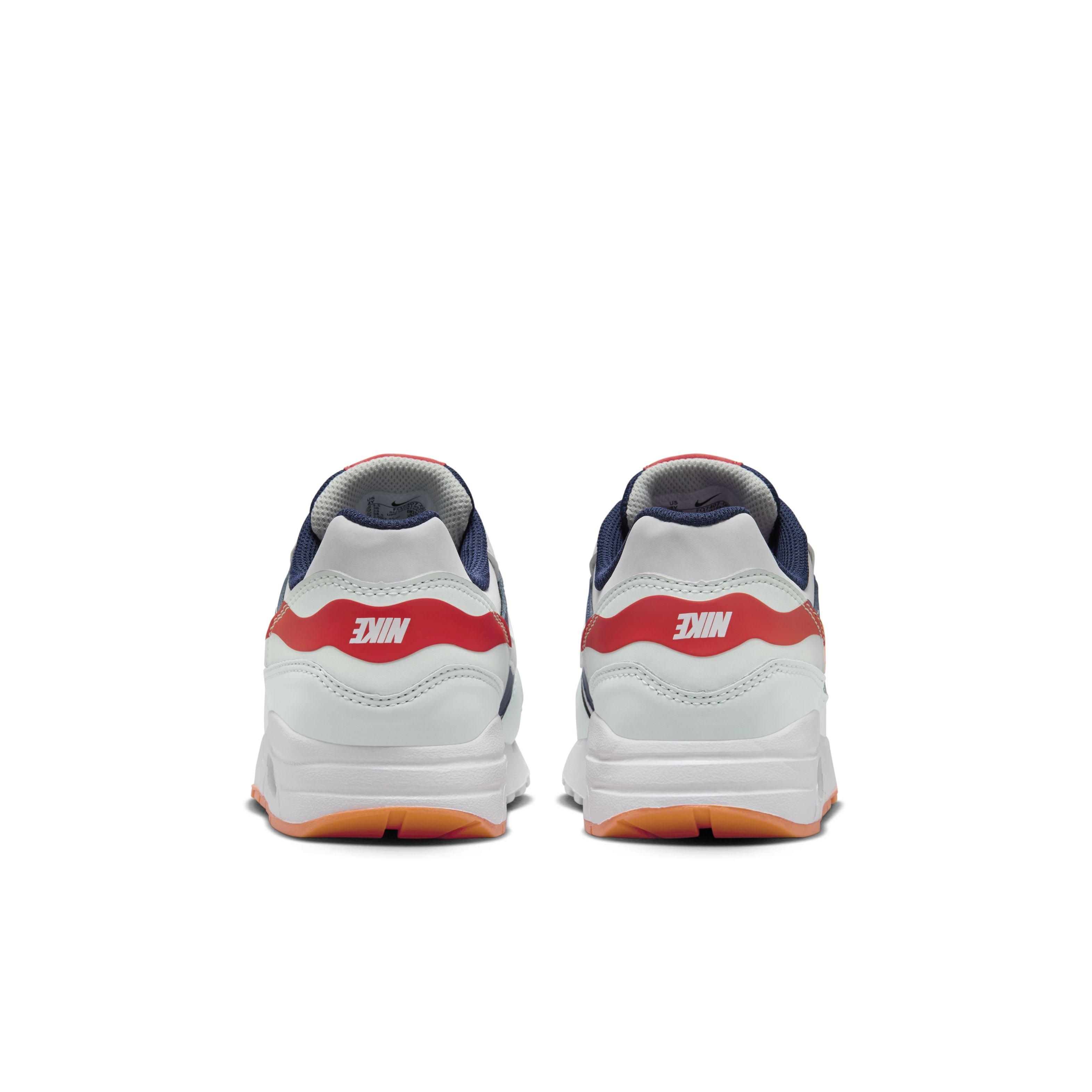 Nike Air Max 1 Grade School Boys' "Light Silver/Midnight Navy/Astronomy Blue/Total Orange" Shoe