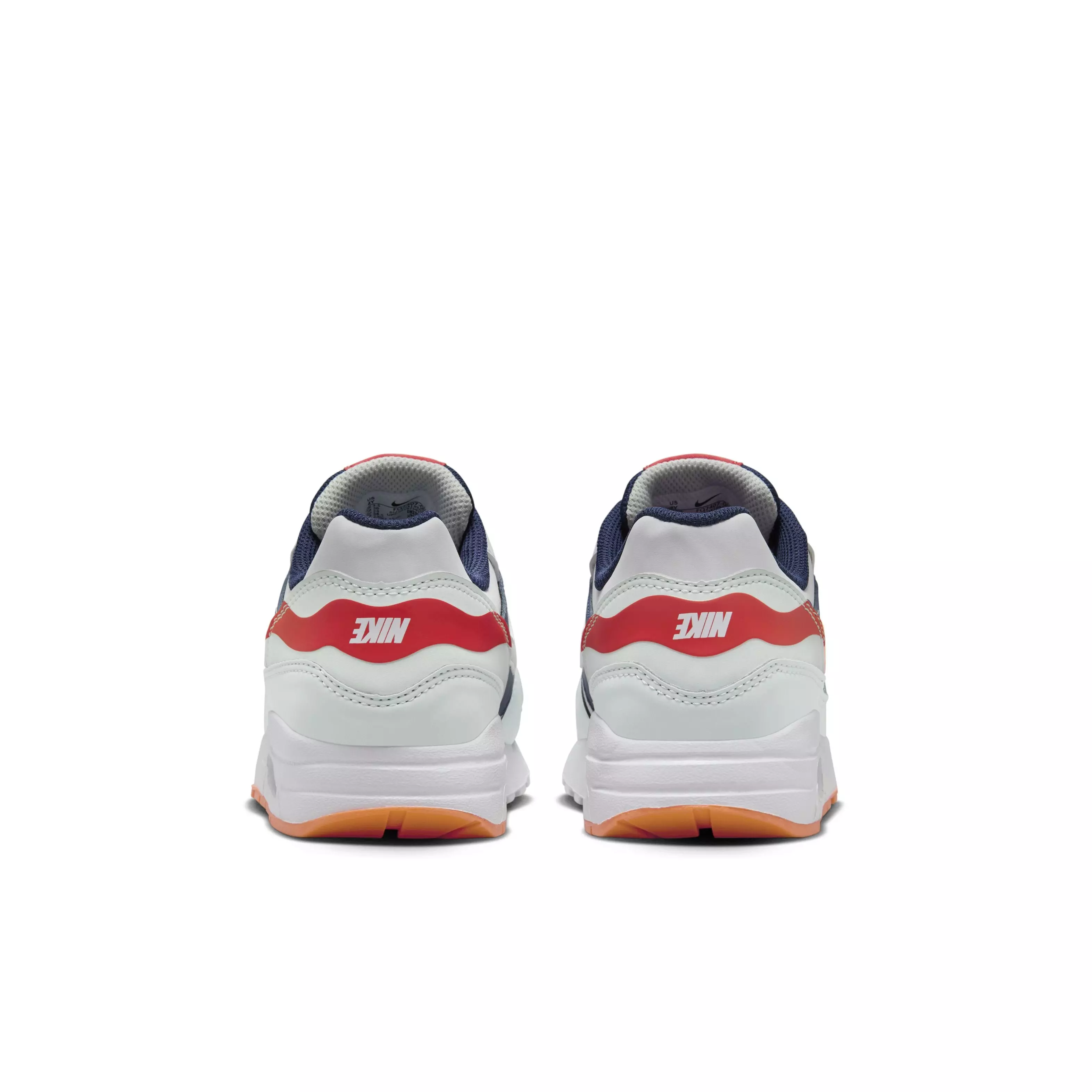 Nike Air Max 1 "Light Silver/Midnight Navy/Astronomy Blue/Total Orange" Grade School Boys' Shoe - LT SILVER/NAVY/BLUE/ORANGE