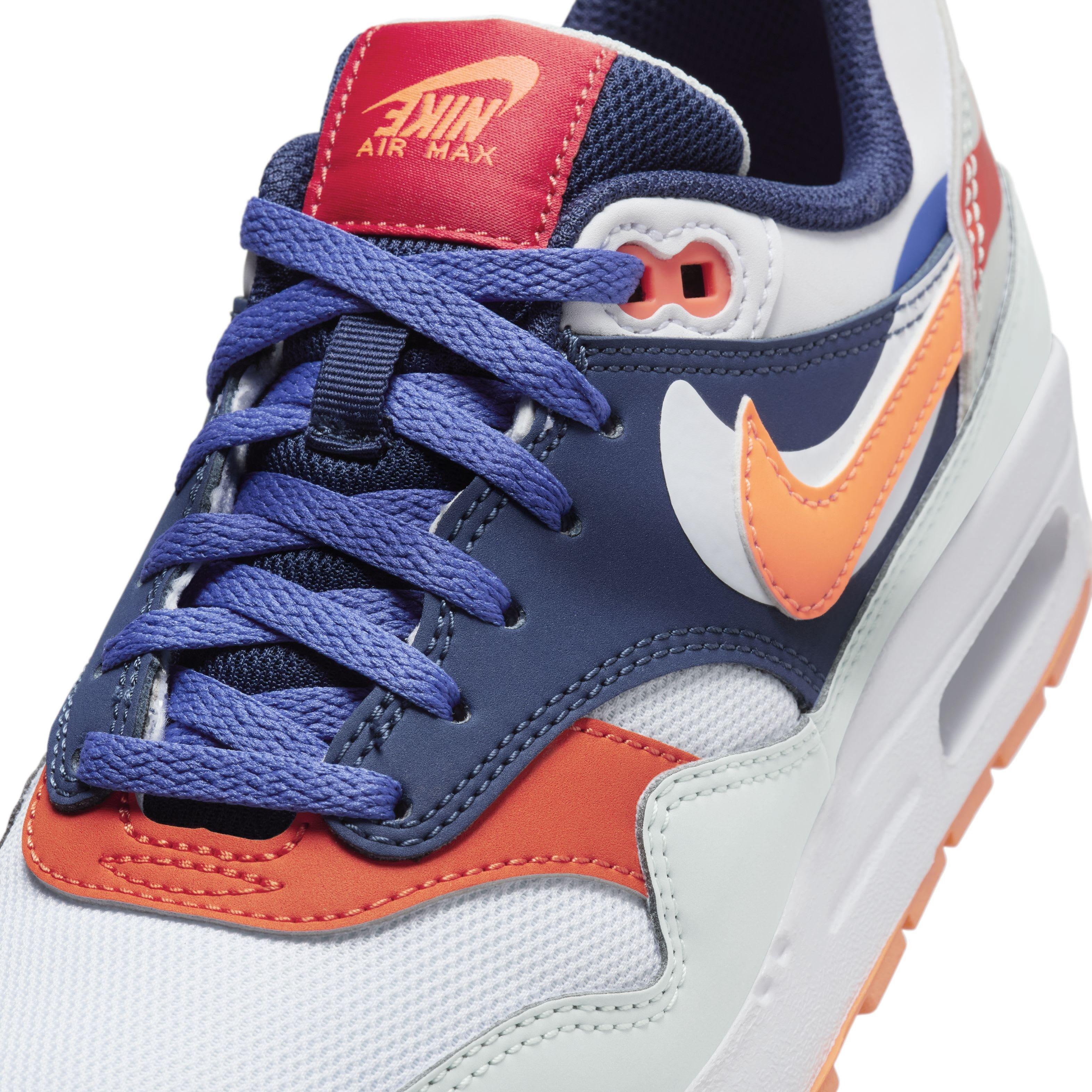 Nike Air Max 1 Grade School Boys' "Light Silver/Midnight Navy/Astronomy Blue/Total Orange" Shoe