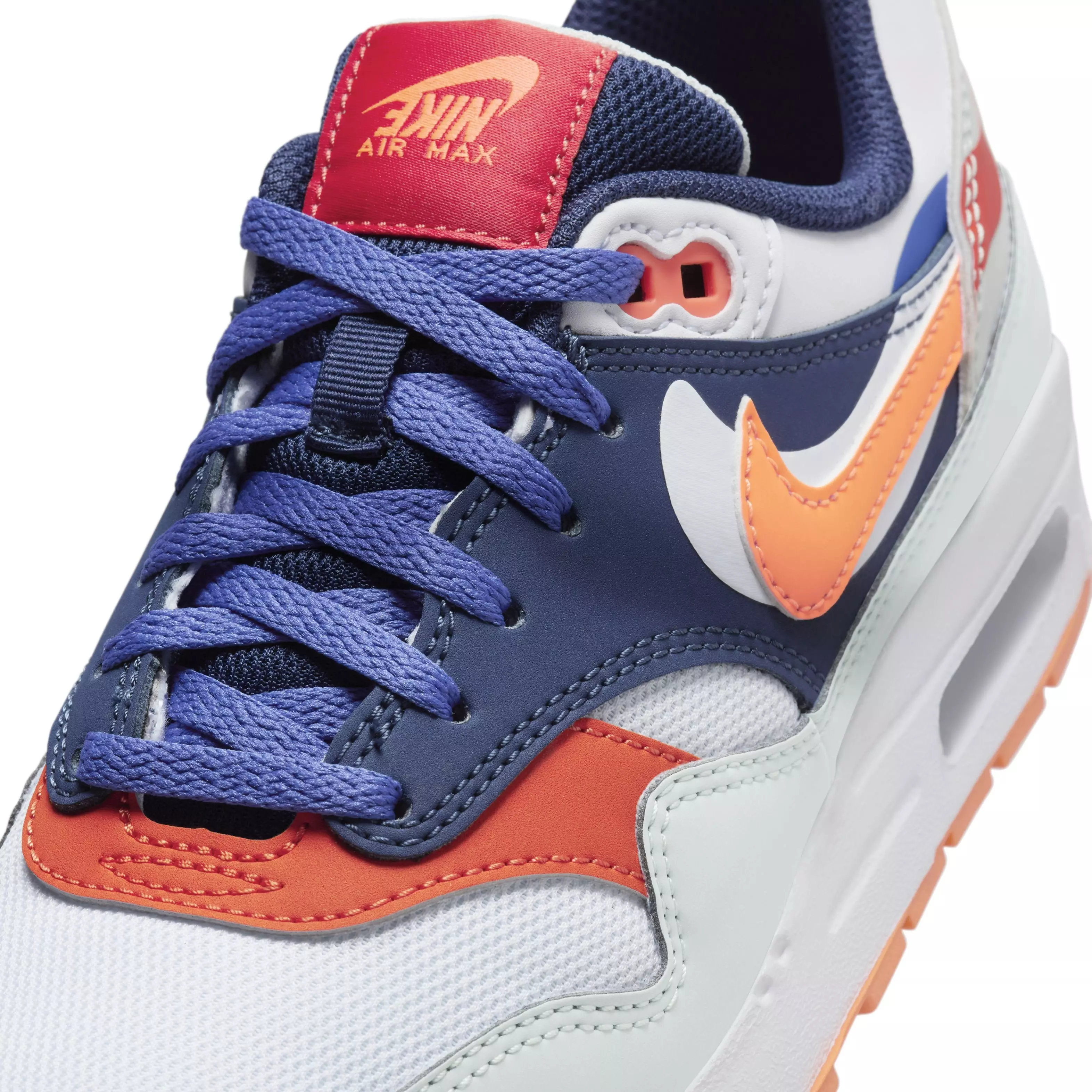 Nike Air Max 1 "Light Silver/Midnight Navy/Astronomy Blue/Total Orange" Grade School Boys' Shoe - LT SILVER/NAVY/BLUE/ORANGE
