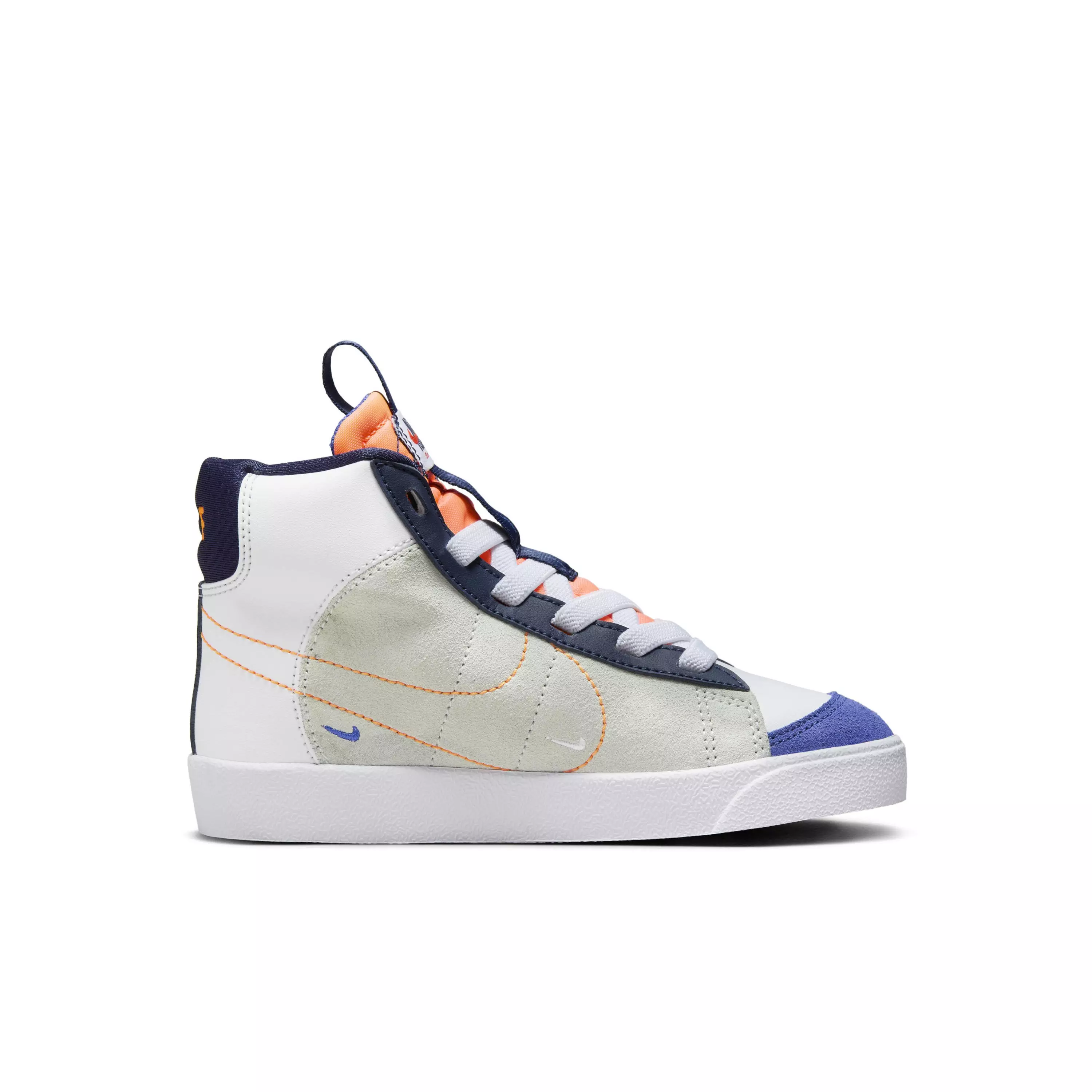 Nike Blazer Mid '77 "White/Light Silver/Midnight Navy/Team Orange" Preschool Boys' Shoe - WHITE/LT SILVER/NAVY/ORANGE