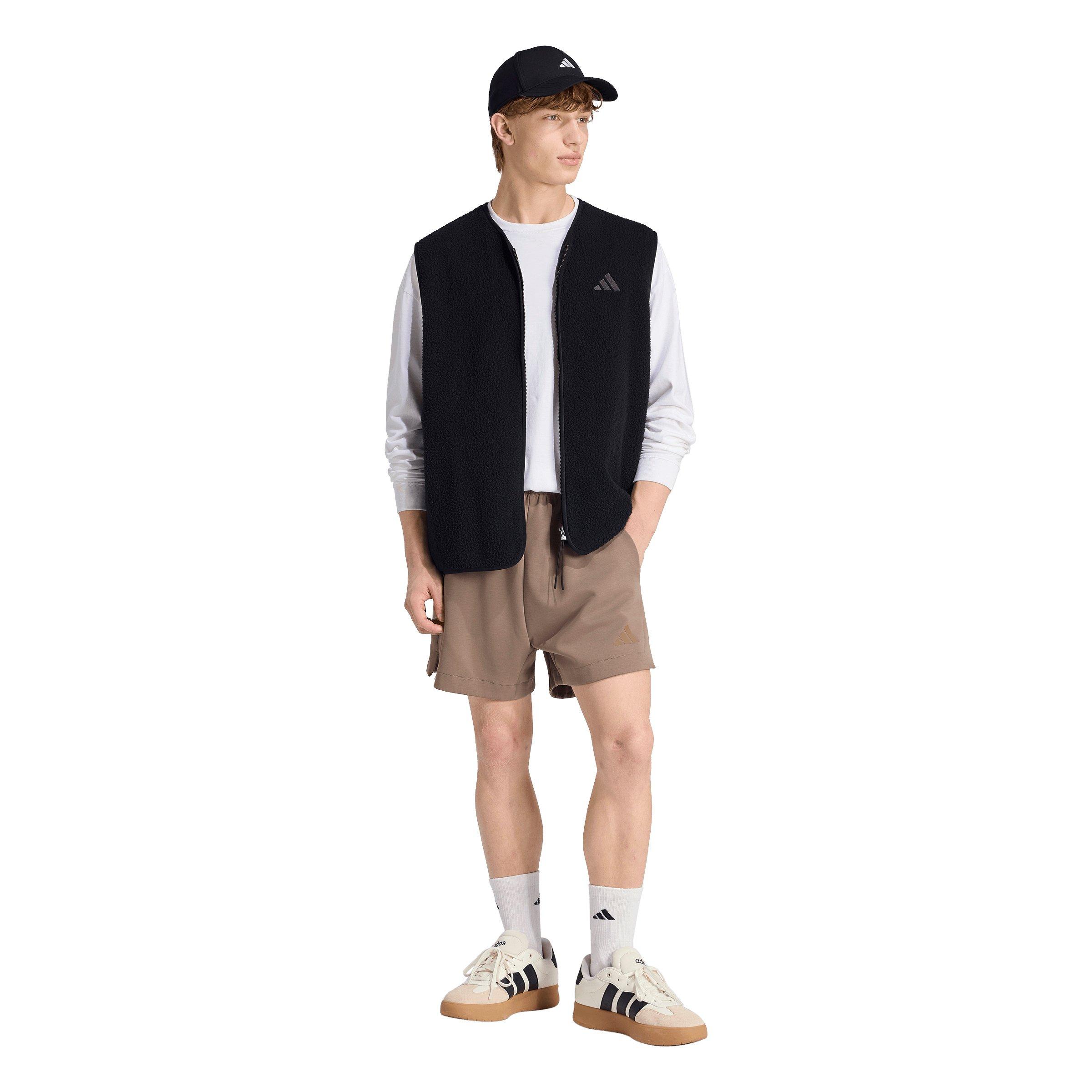 adidas Men's City Tech 3 Stripes High Pile Fleece Vest - Black - BLACK