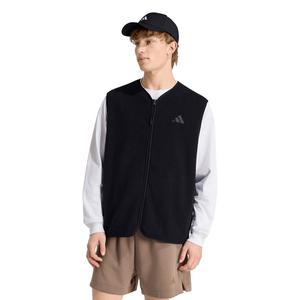 adidas Men's City Tech 3 Stripes High Pile Fleece Vest - Black - BLACK