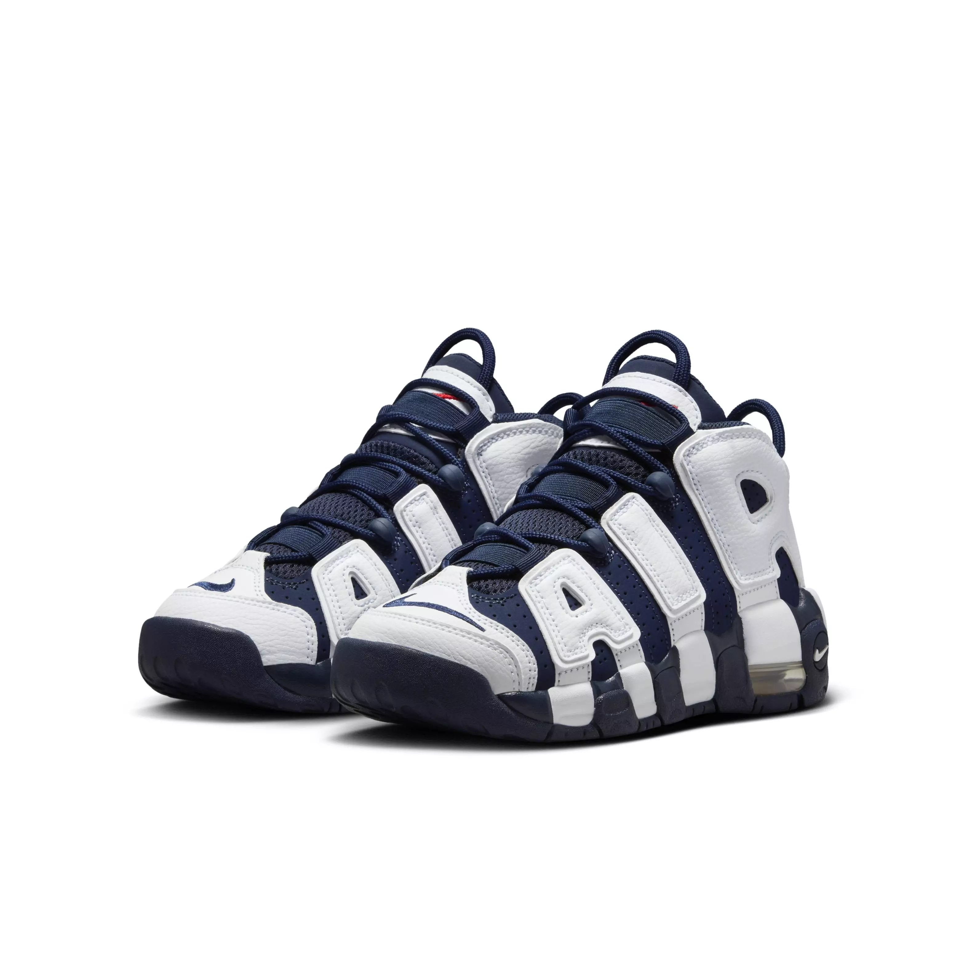 Nike Air More Uptempo "White/Metallic Gold/University Red/Midnight Navy" Grade School Boys' Shoe - WHITE/GOLD/RED/NAVY