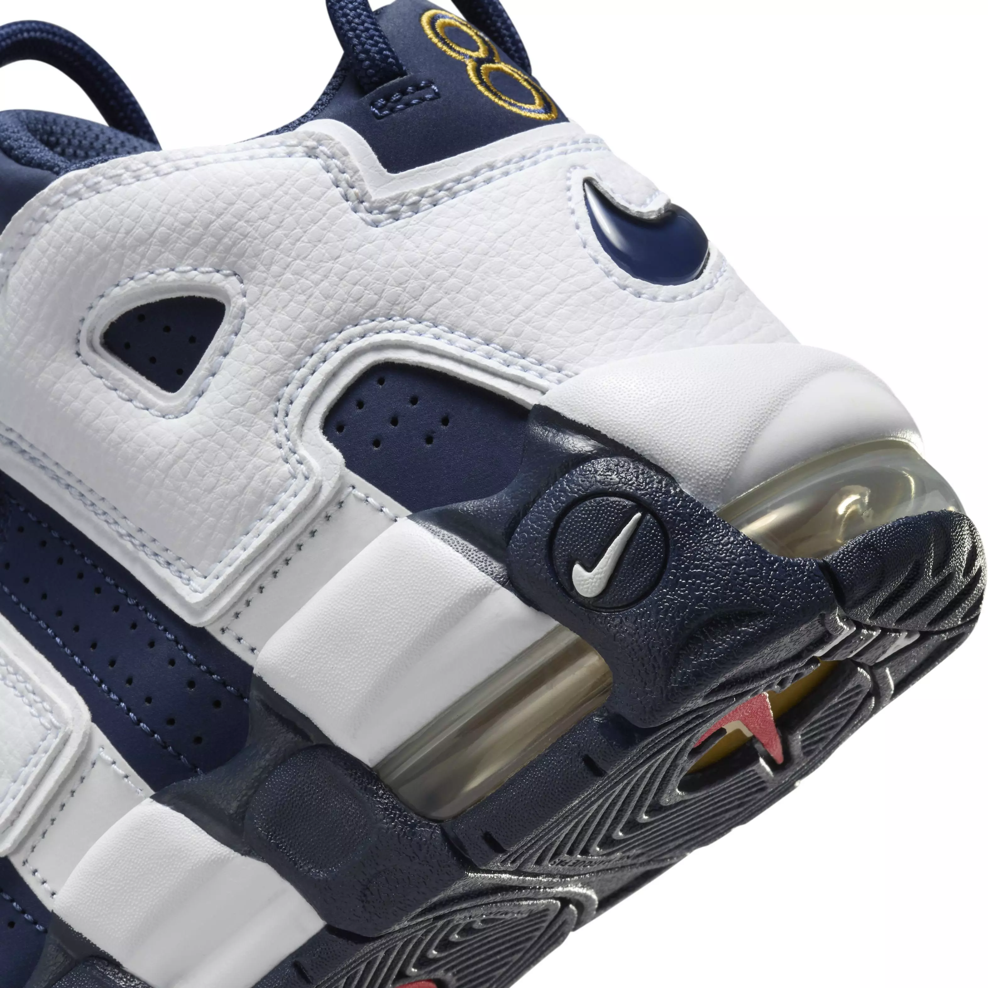 Nike Air More Uptempo "White/Metallic Gold/University Red/Midnight Navy" Grade School Boys' Shoe - WHITE/GOLD/RED/NAVY