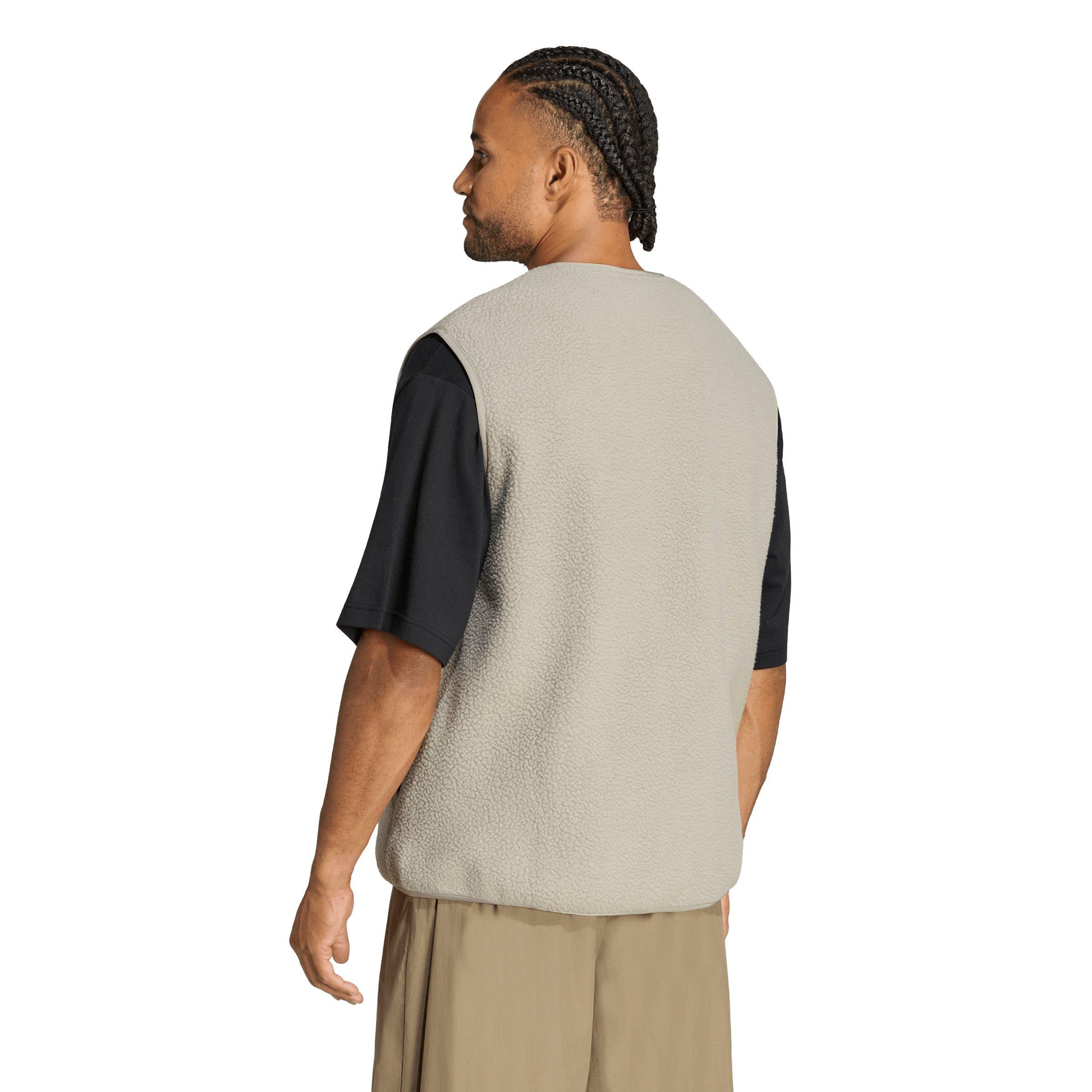 adidas Men's City Tech 3 Stripes High Pile Fleece Vest - Silver Pebble - SILVER PEBBLE