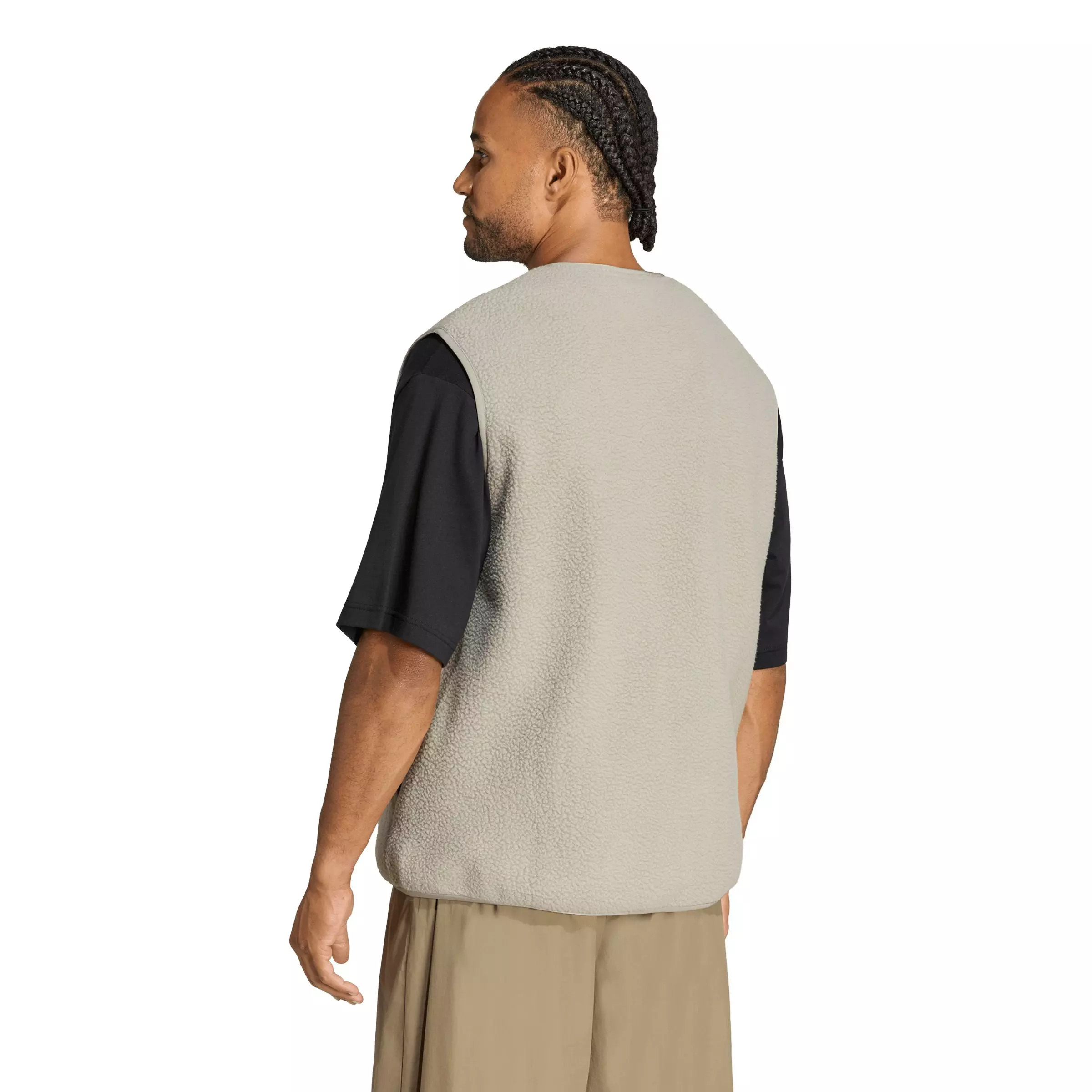 adidas Men's City Tech 3 Stripes High Pile Fleece Vest - Silver Pebble - SILVER PEBBLE