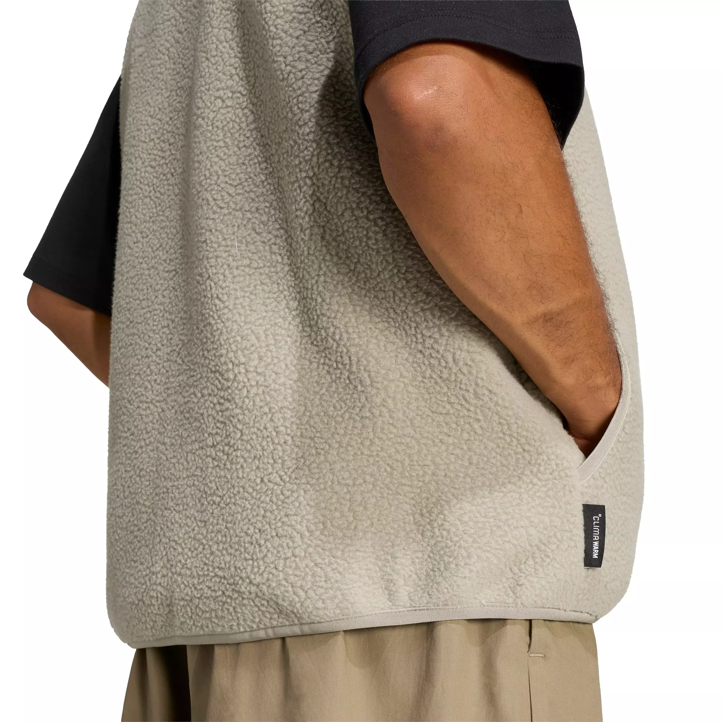 adidas Men's City Tech 3 Stripes High Pile Fleece Vest - Silver Pebble - SILVER PEBBLE