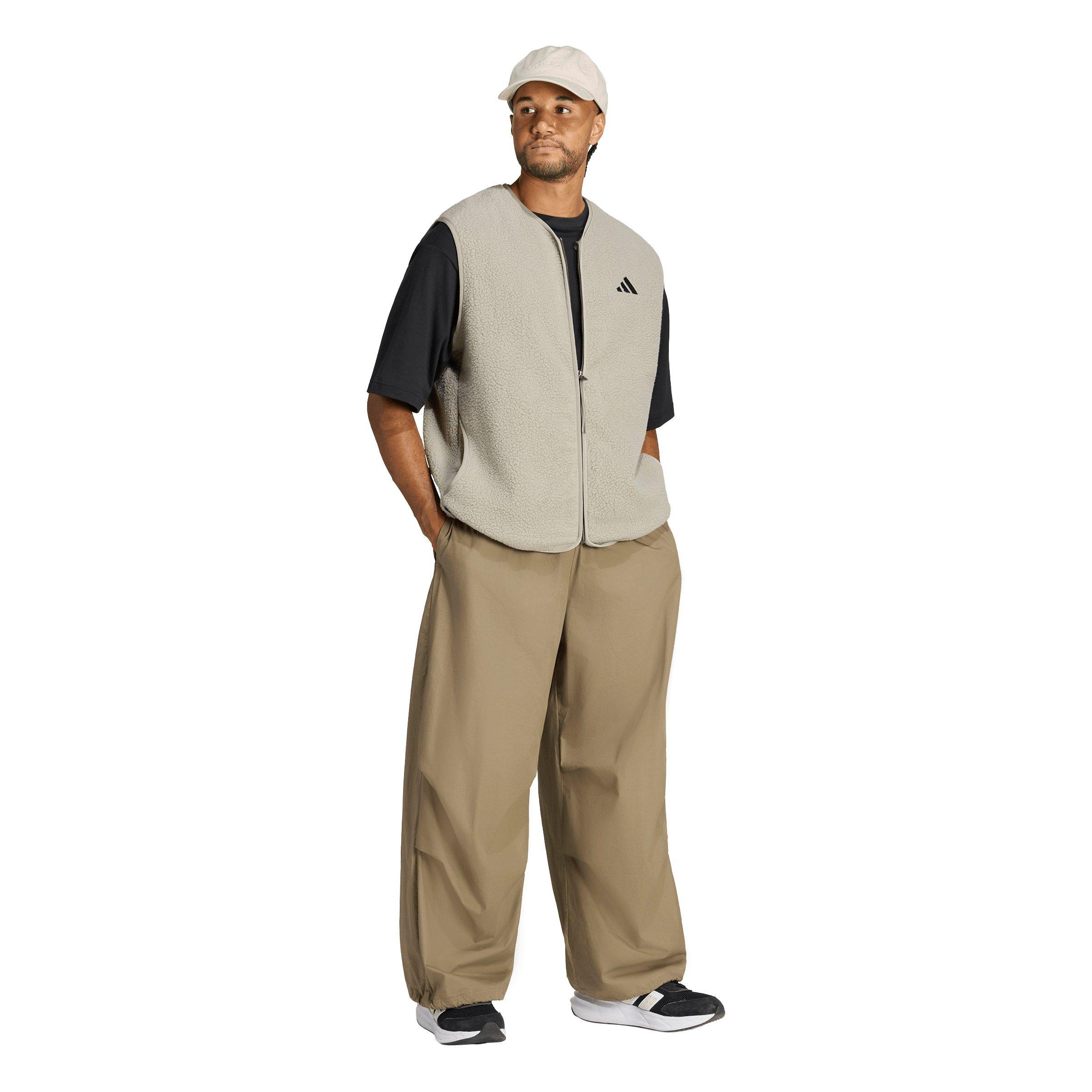 adidas Men's City Tech 3 Stripes High Pile Fleece Vest - Silver Pebble - SILVER PEBBLE