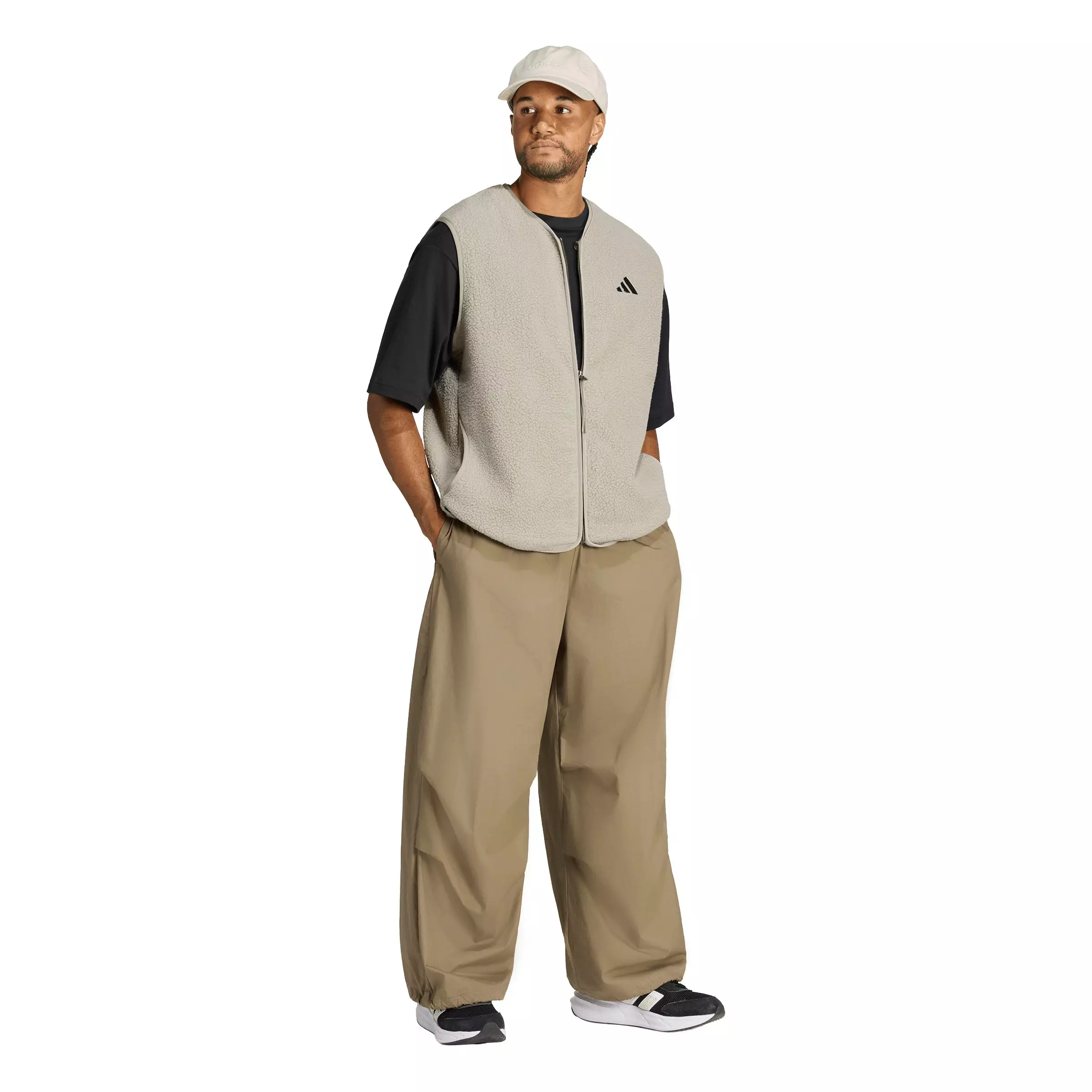 adidas Men's City Tech 3 Stripes High Pile Fleece Vest - Silver Pebble - SILVER PEBBLE