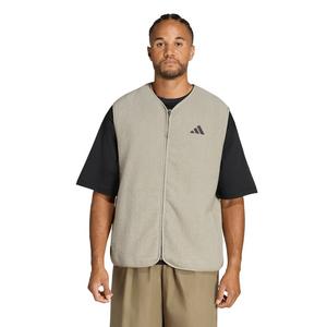 adidas Men's City Tech 3 Stripes High Pile Fleece Vest - Silver Pebble - SILVER PEBBLE