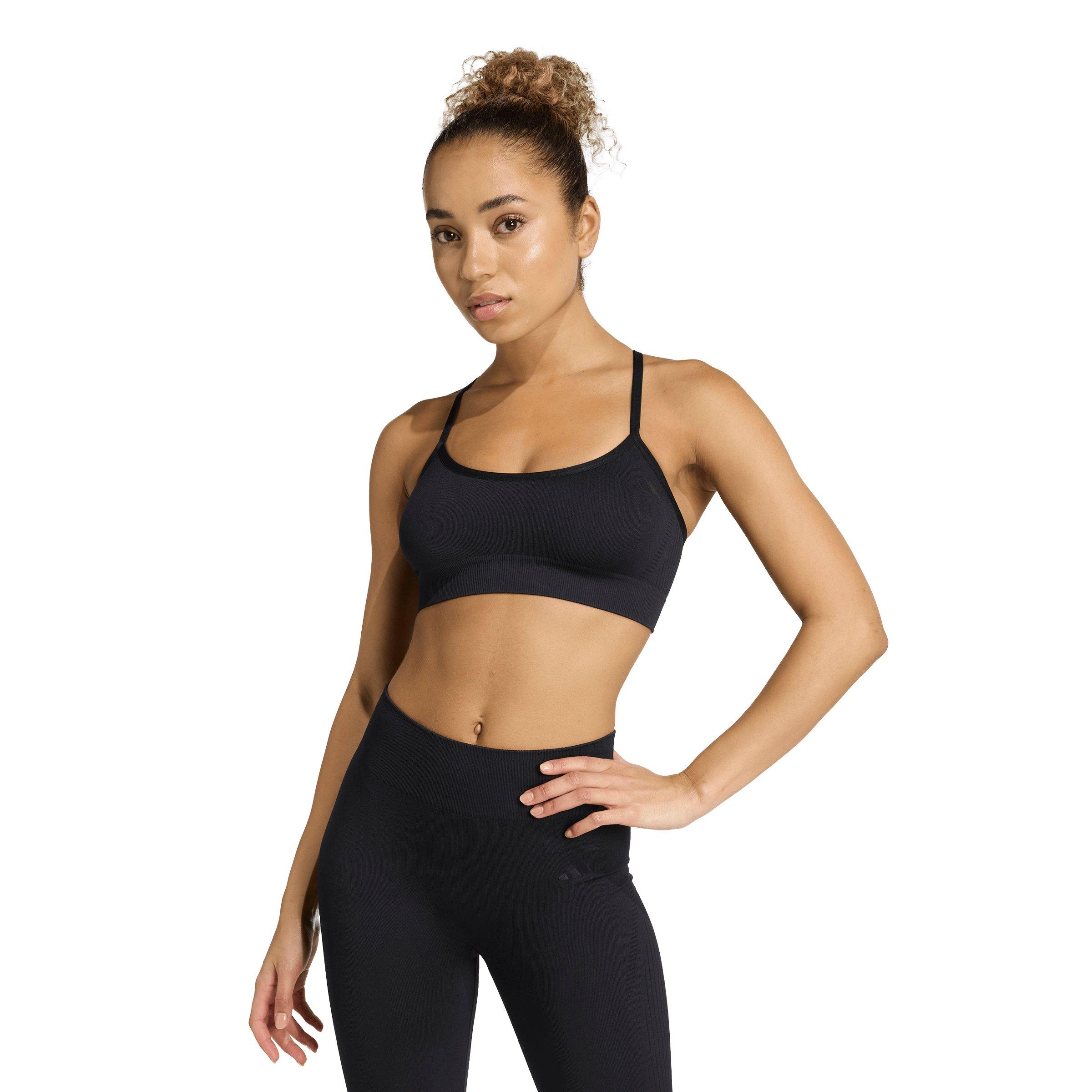 adidas Women's Workout Essentials Light-Support Knit Bra - Black - BLACK Thumbnail View 1