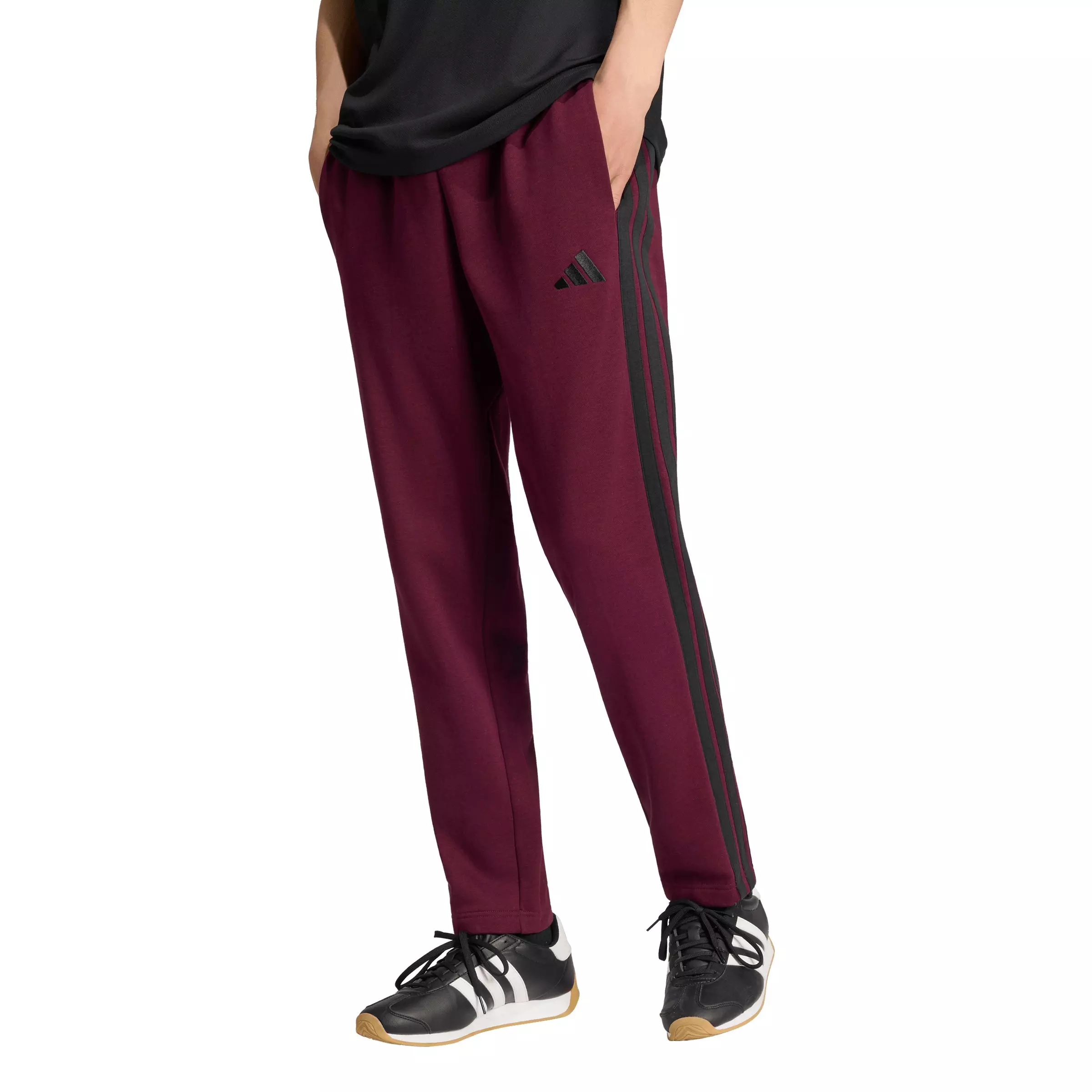 adidas Men's Essentials 3-Stripes Open Hem Fleece Joggers - Maroon - MAROON