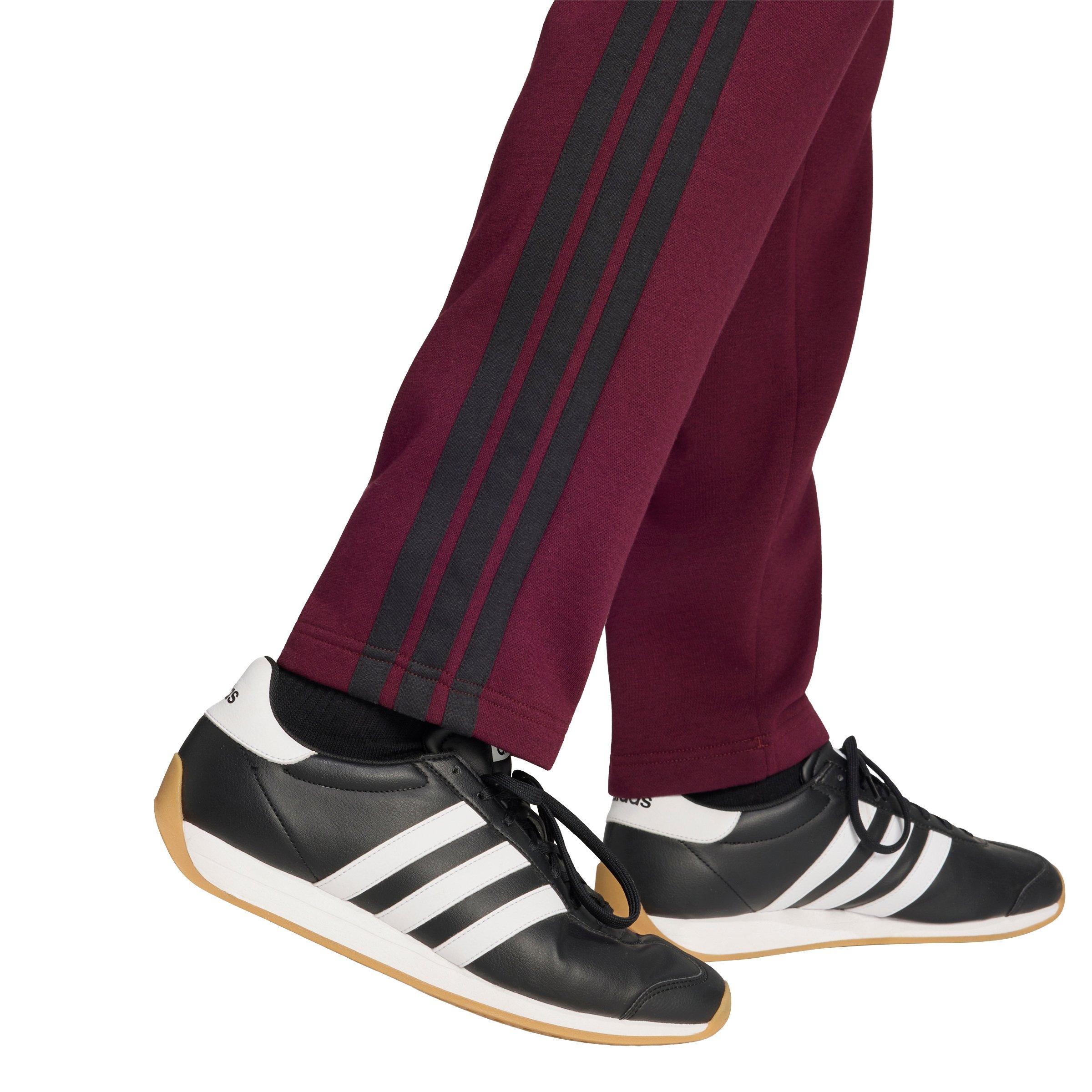adidas Men's Essentials 3-Stripes Open Hem Fleece Joggers - Maroon - MAROON