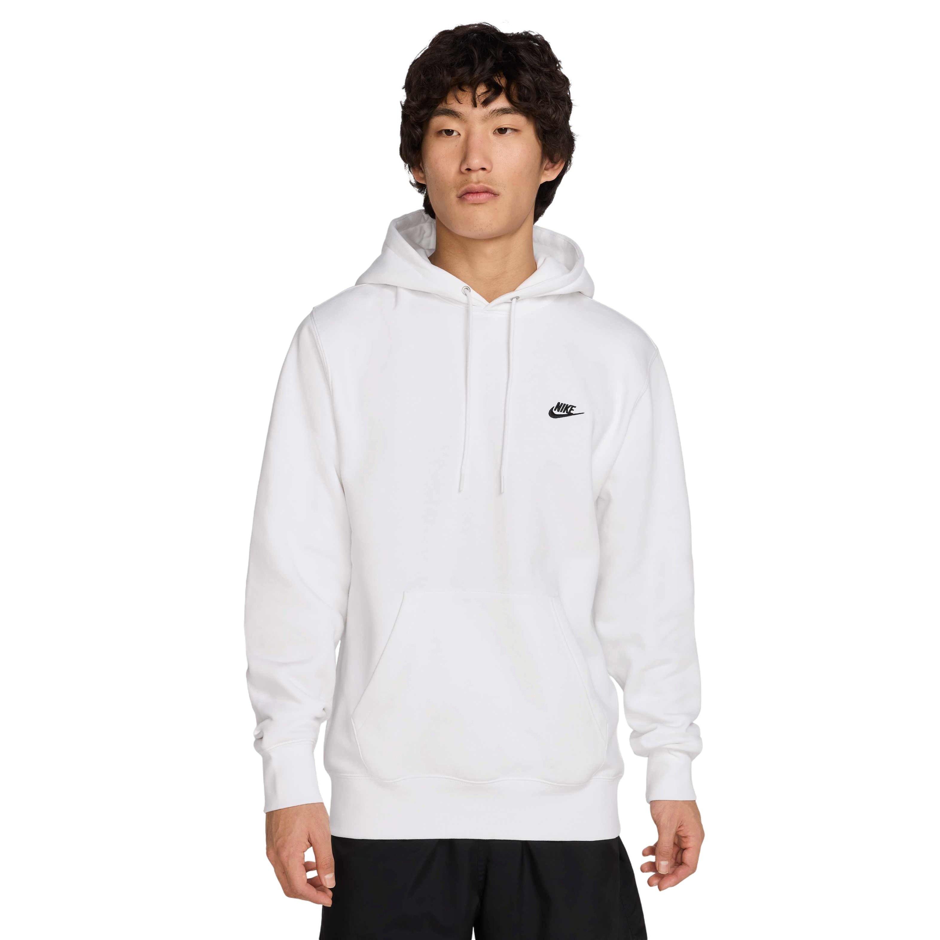 Nike Men's Club Pullover Fleece Hoodie - WHITE Thumbnail View 1