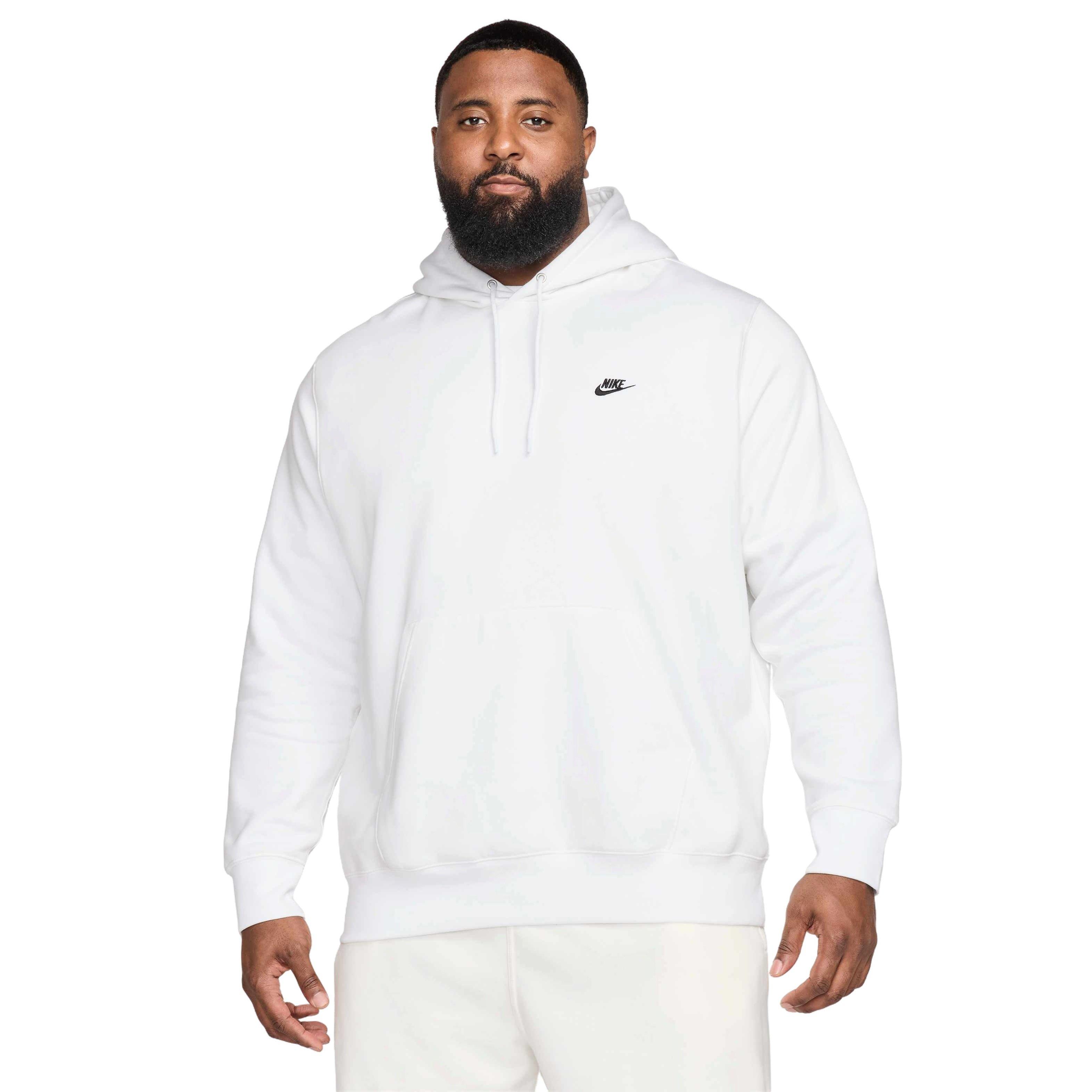 Nike Men's Club Pullover Fleece Hoodie - WHITE Thumbnail View 8
