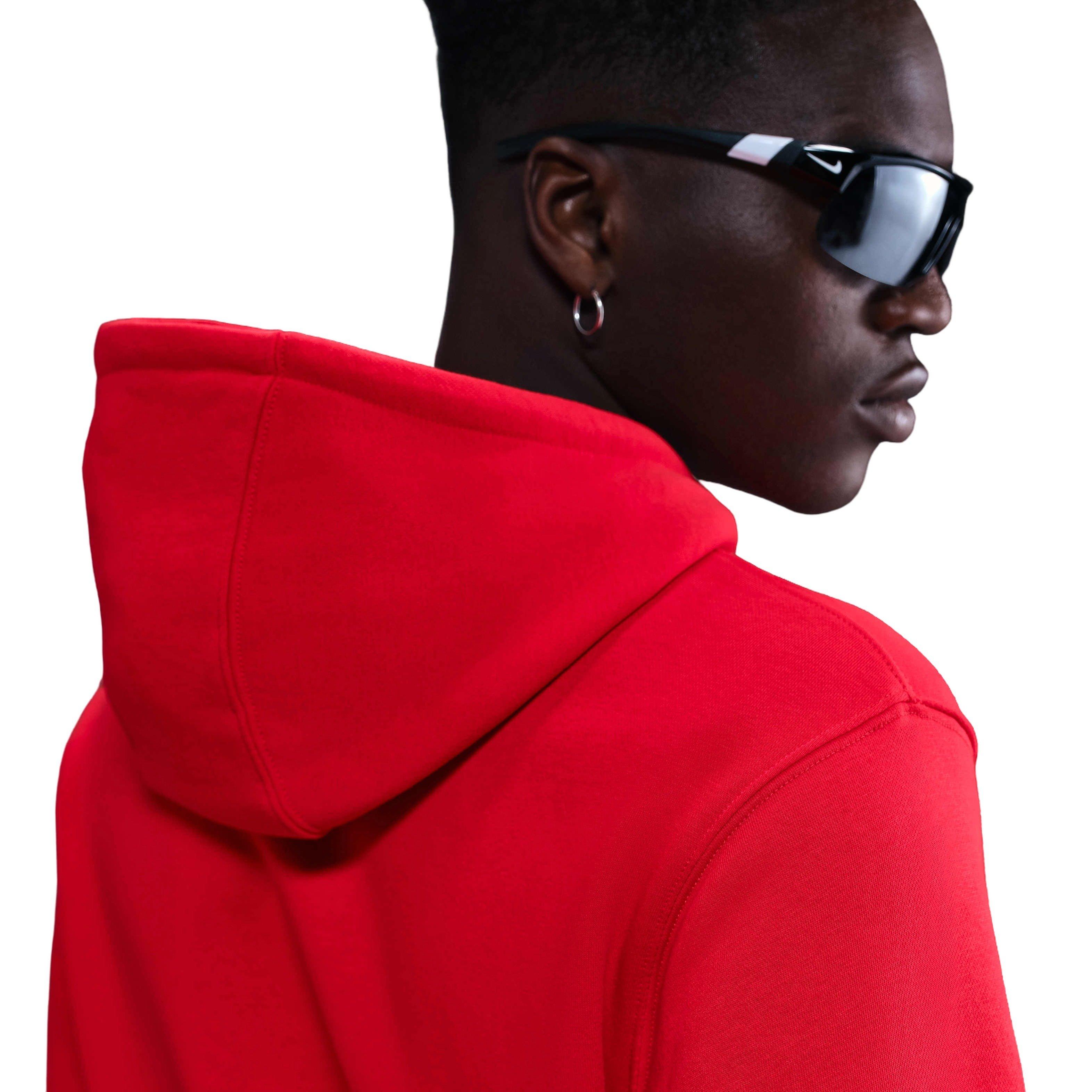 Nike Men's Club Pullover Fleece Hoodie - RED Thumbnail View 2