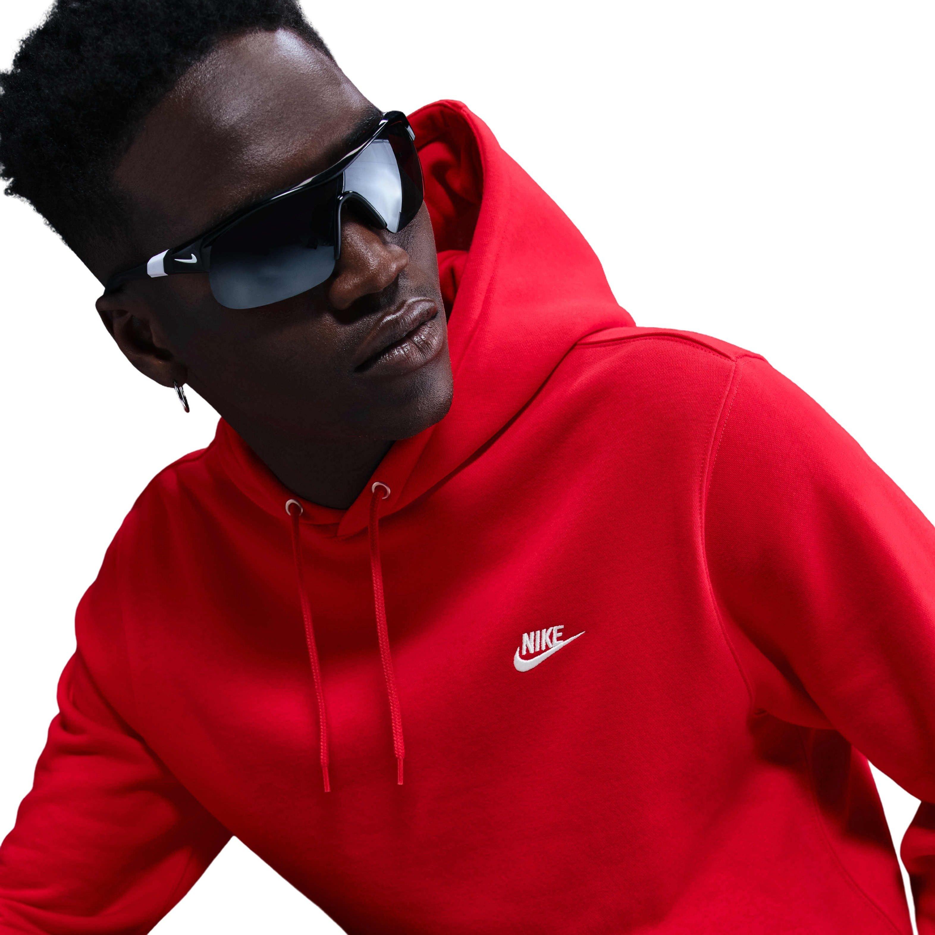 Nike Men's Club Pullover Fleece Hoodie - RED Thumbnail View 3