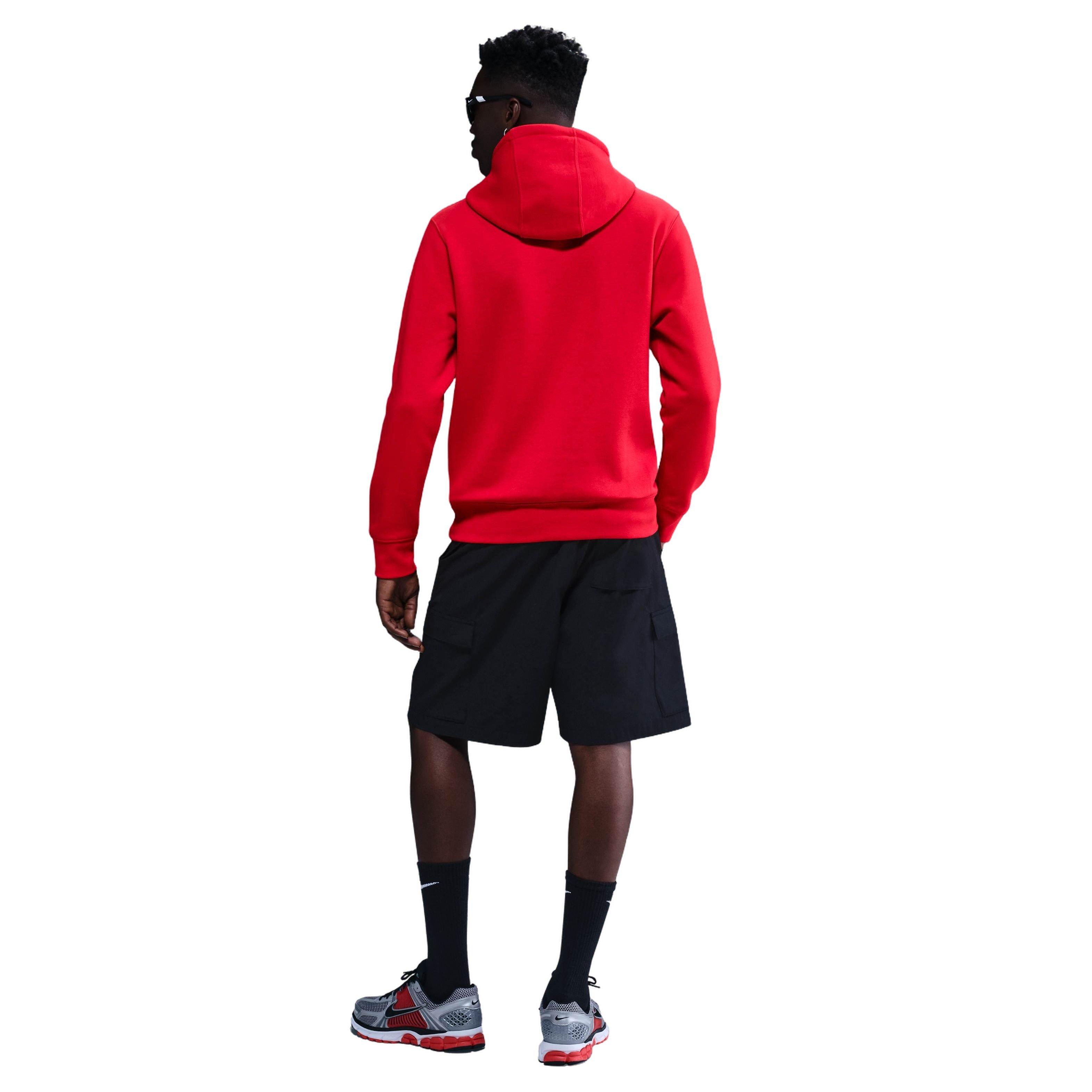 Nike Men's Club Pullover Fleece Hoodie - RED Thumbnail View 5