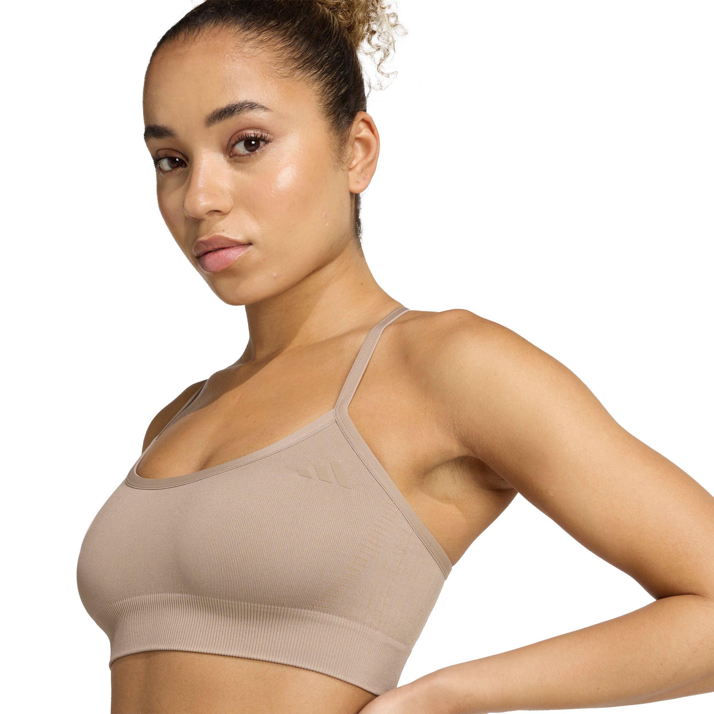 adidas Women's Workout Essentials Light-Support Knit Bra - Light Brown - LT BROWN Thumbnail View 3