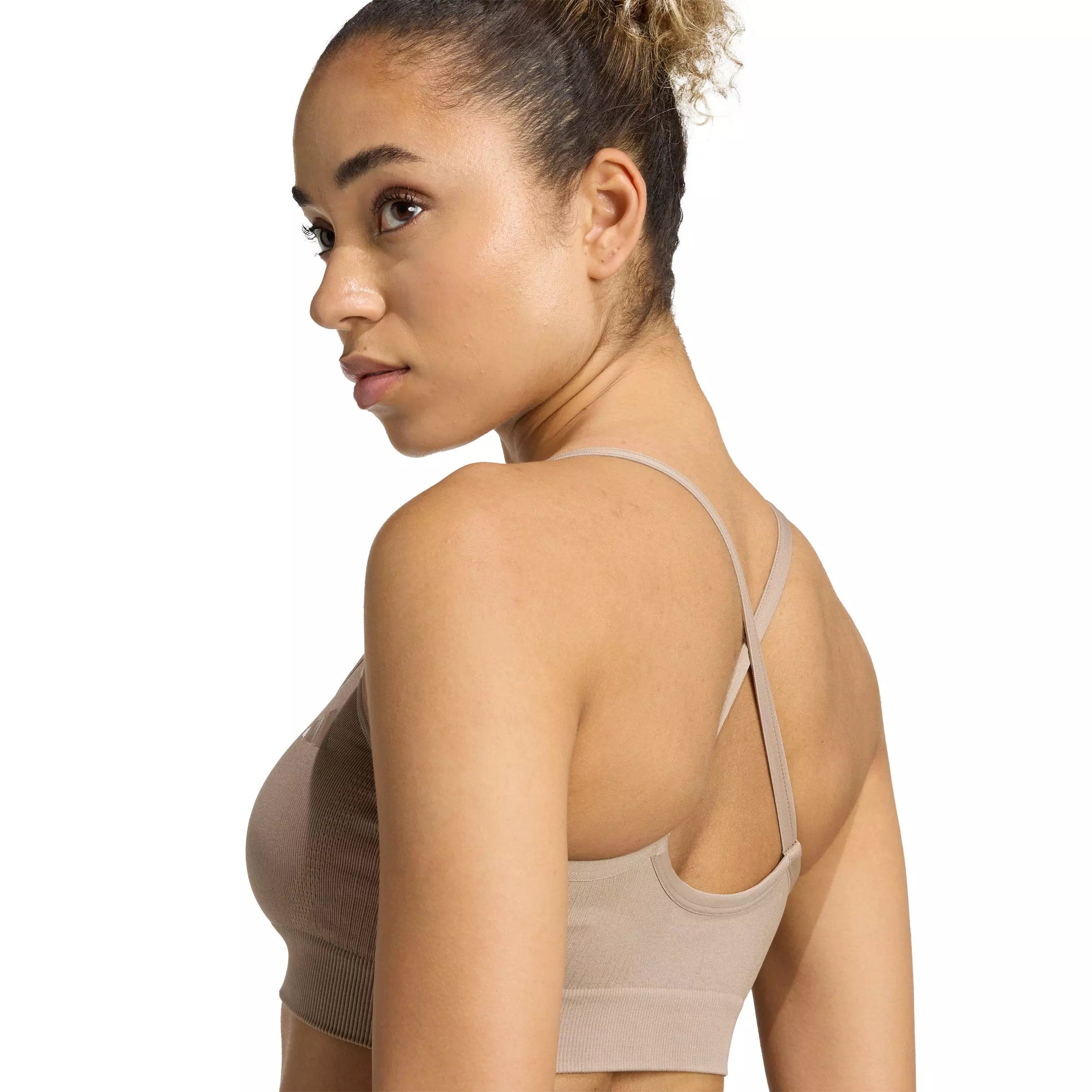 adidas Women's Workout Essentials Light-Support Knit Bra - Light Brown - LT BROWN