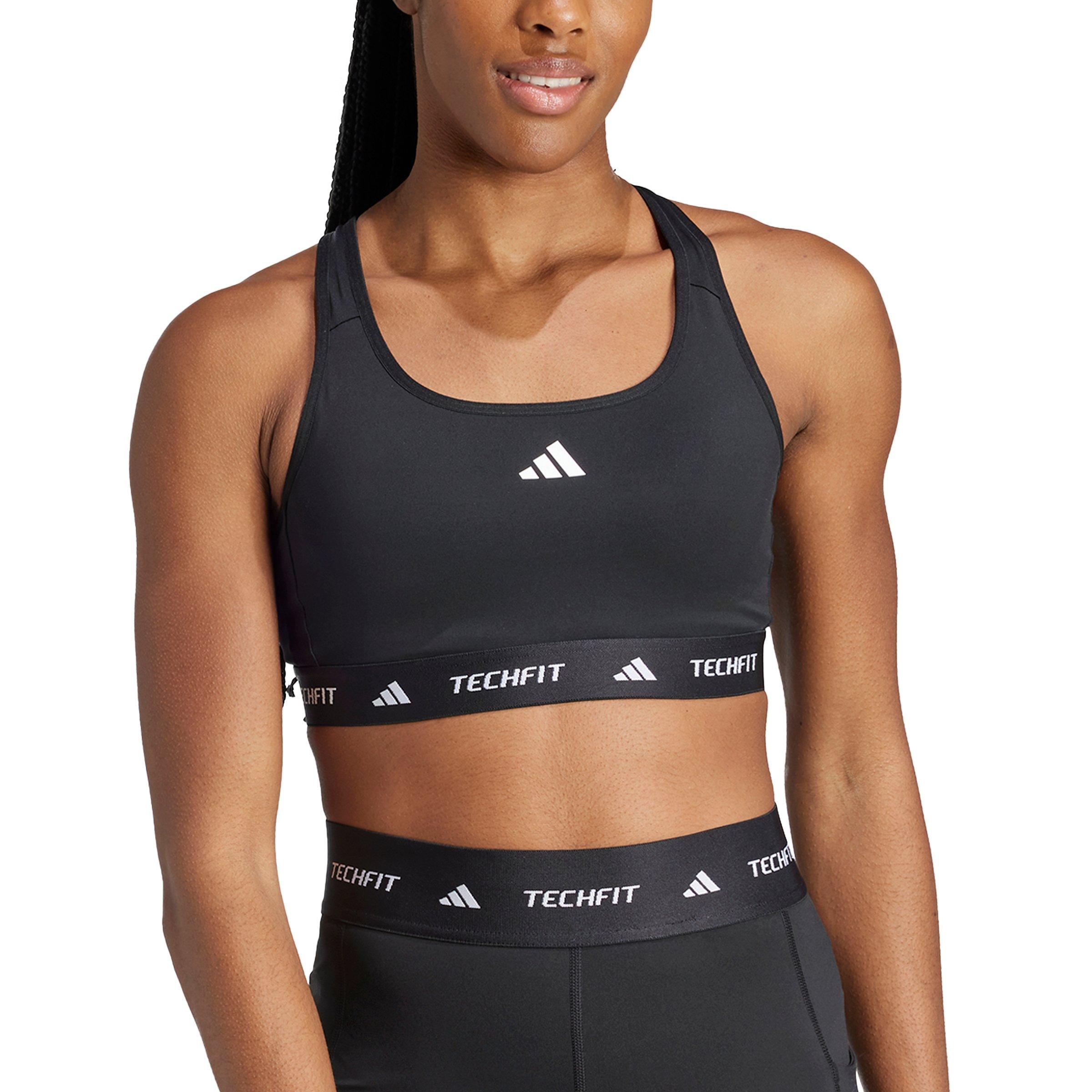 adidas Women's Medium Support TECHFIT Bra - Black - BLACK Thumbnail View 1