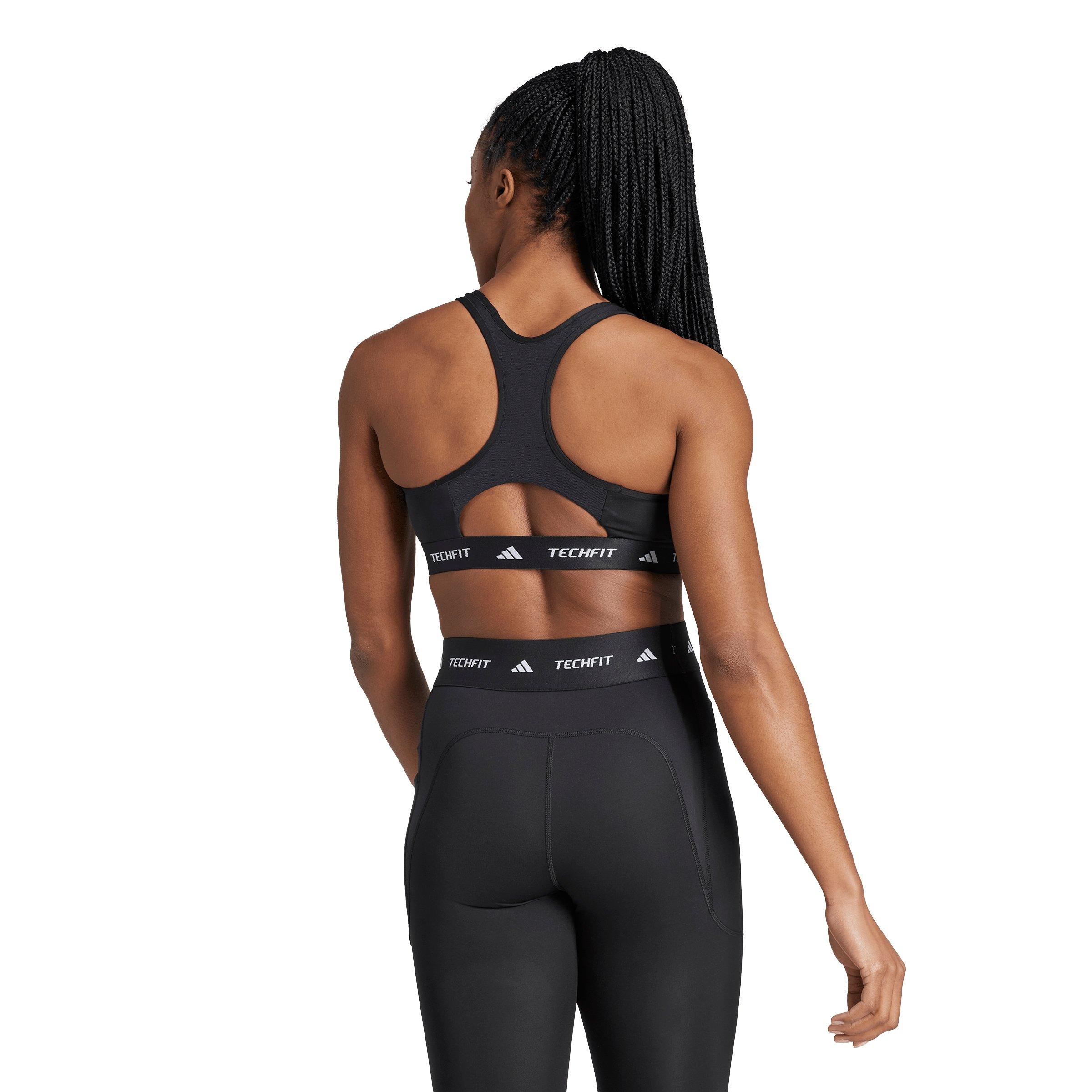 adidas Women's Medium Support TECHFIT Bra - Black - BLACK Thumbnail View 2