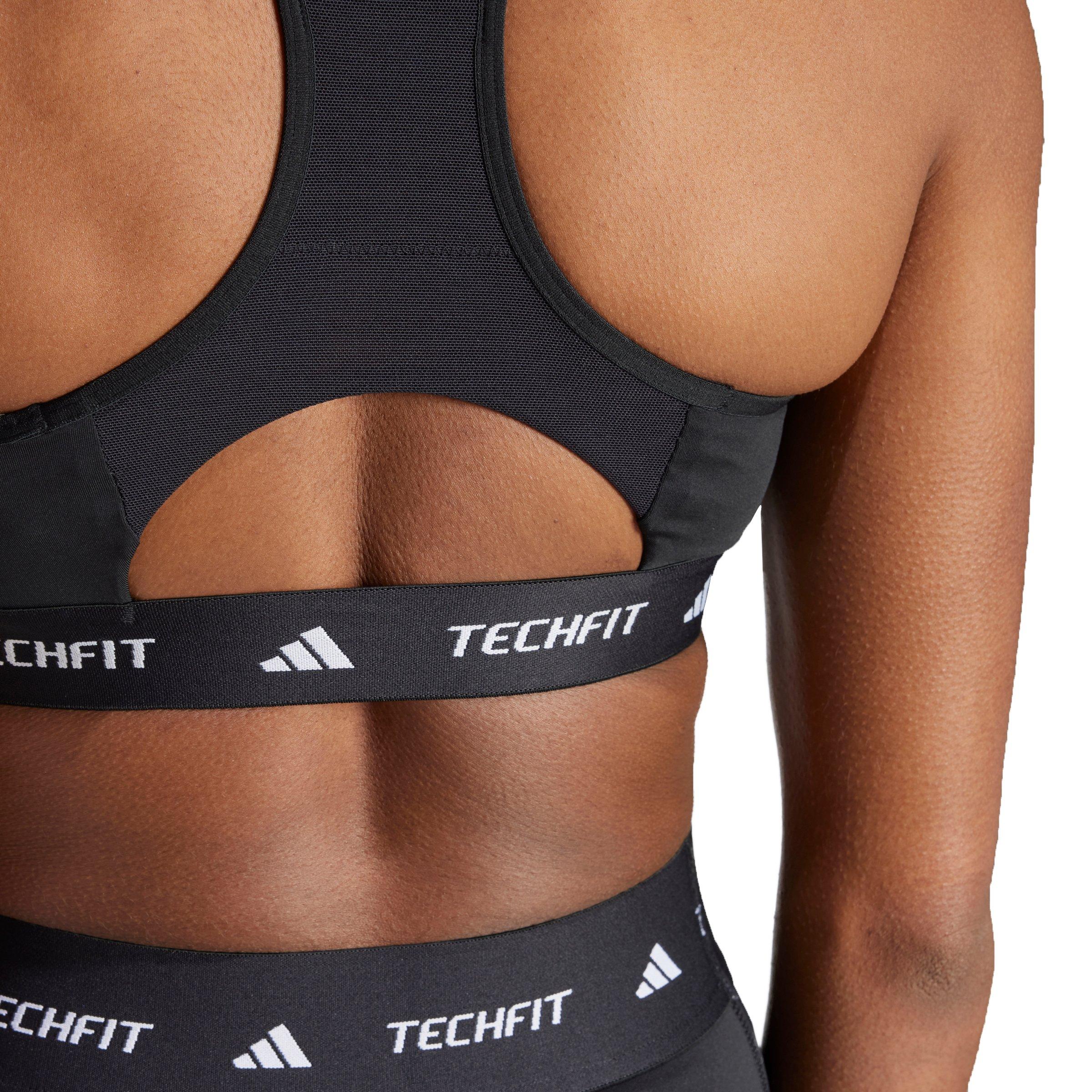 adidas Women's Medium Support TECHFIT Bra-Black - BLACK Thumbnail View 4