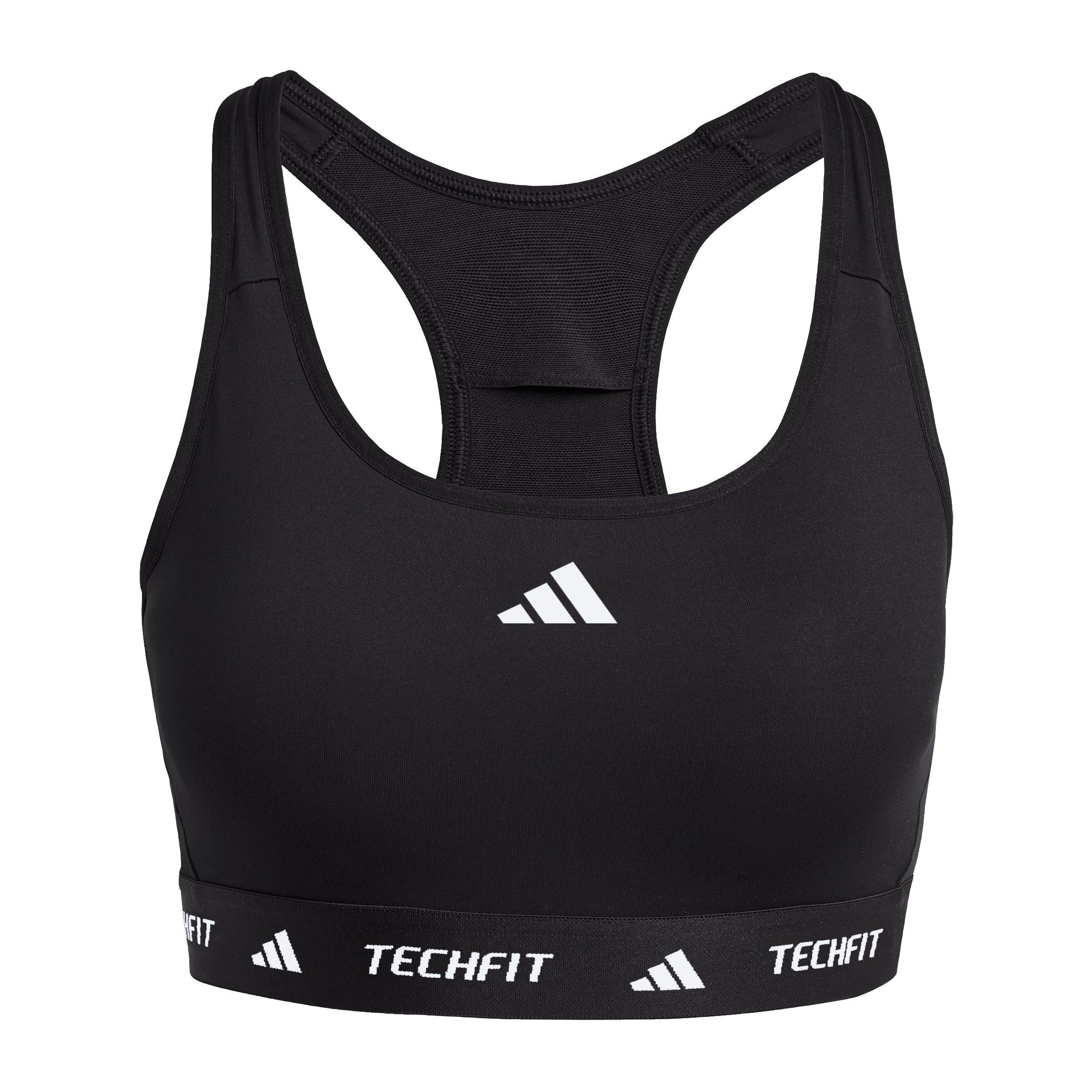 adidas Women's Medium Support TECHFIT Bra - Black - BLACK Thumbnail View 6