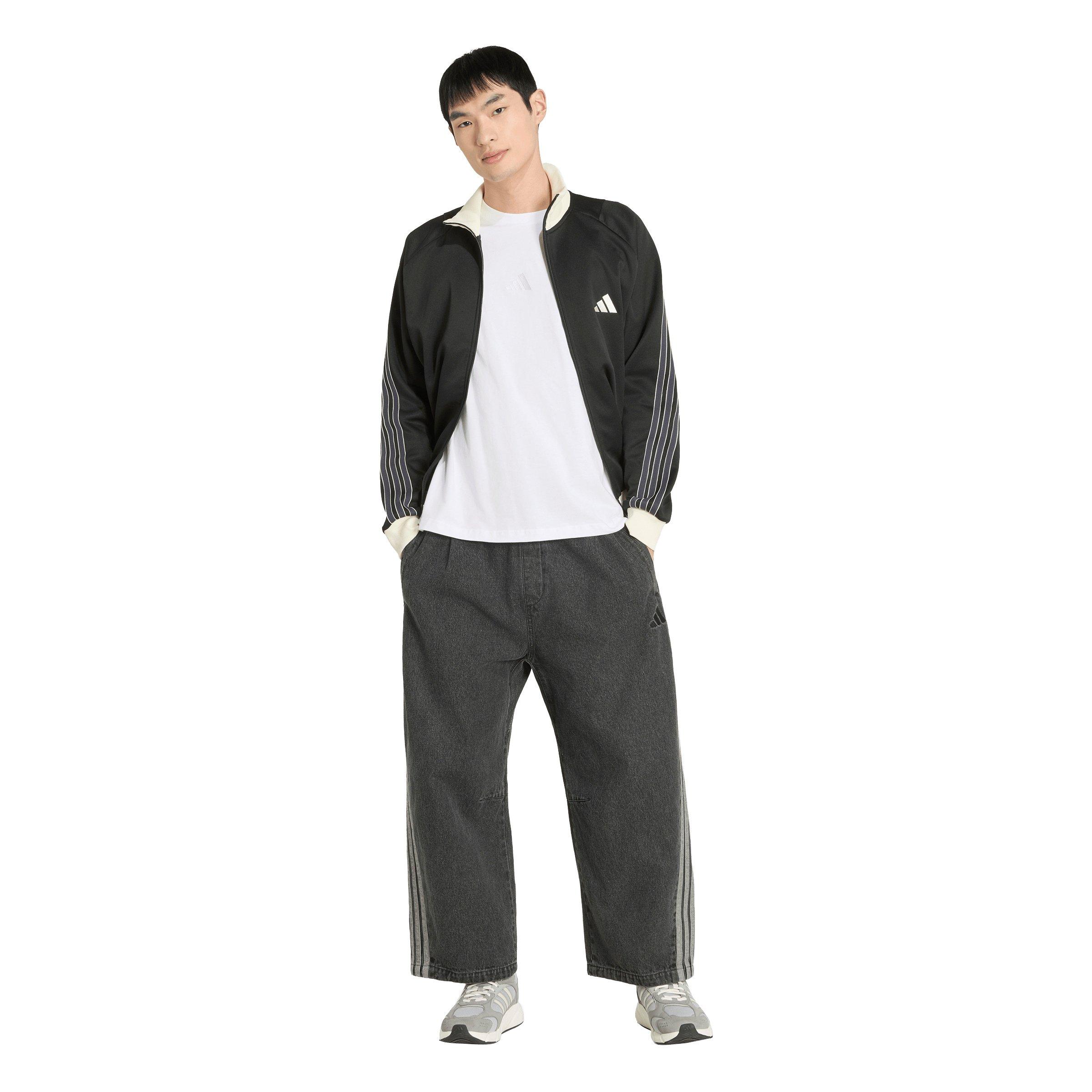 adidas Men's Stadium Oversized Fit Dark Denim Full Length Open Hem Track Pants - Black - BLACK
