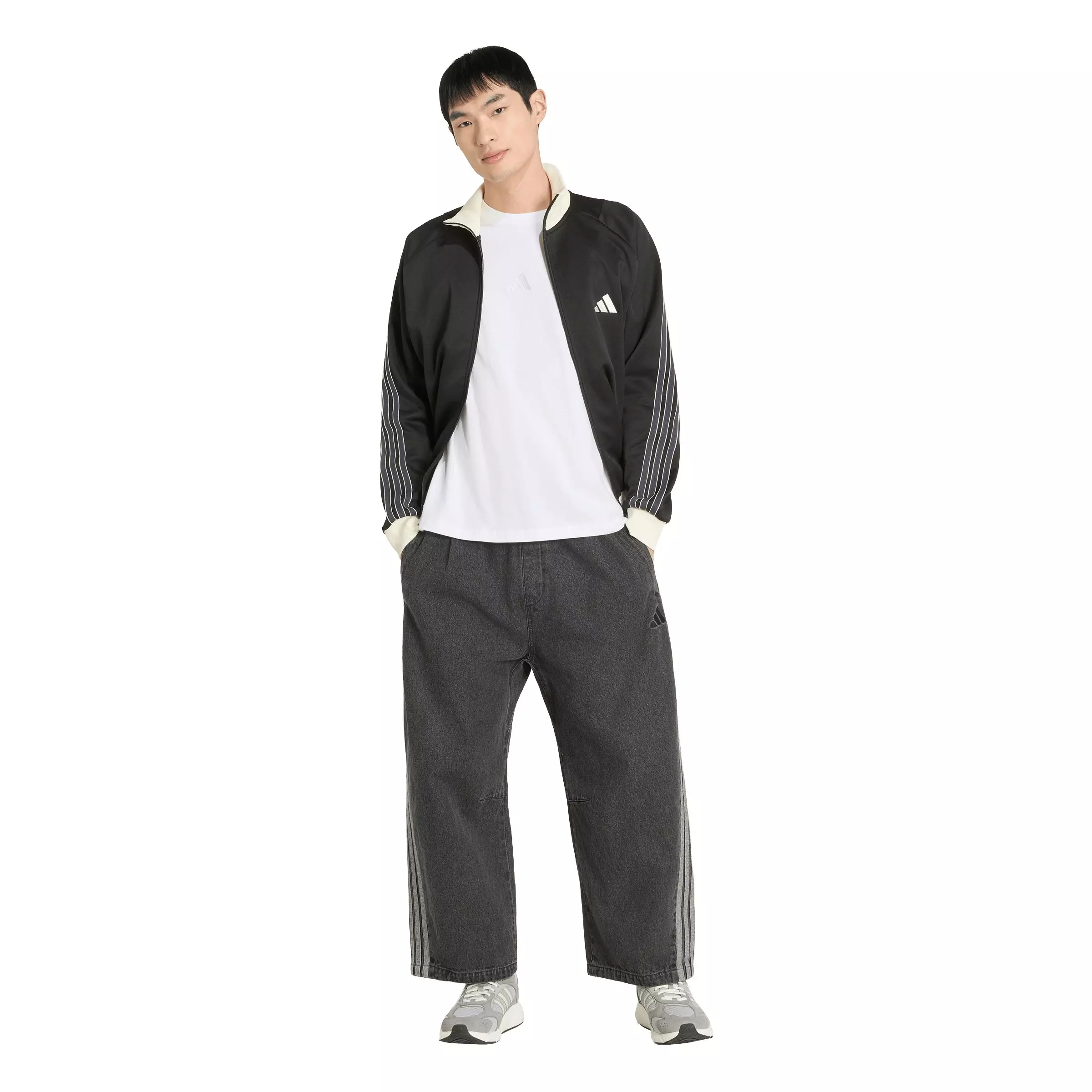 adidas Men's Stadium Oversized Fit Dark Denim Full Length Open Hem Track Pants - Black - BLACK