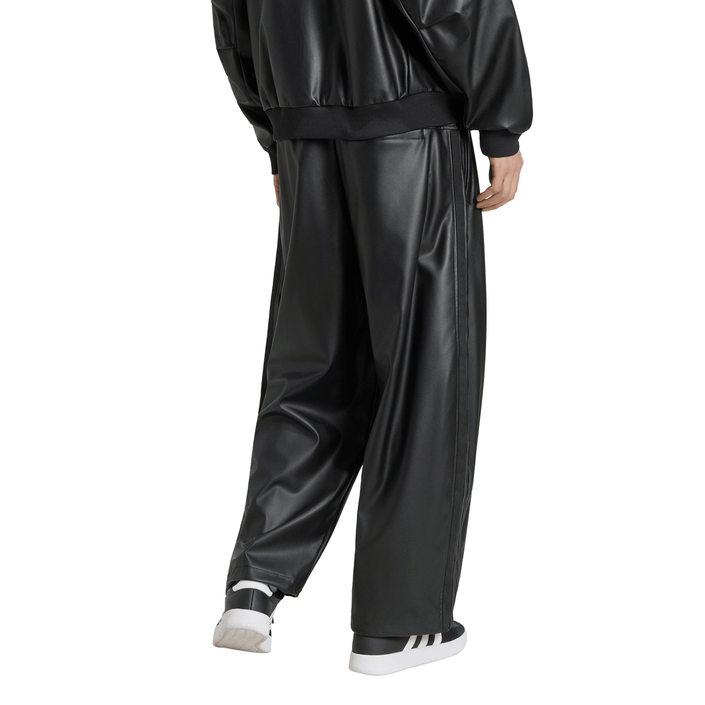 adidas Men's Stadium Oversized Fit Fake Leather Full length Open Hem Pants - Black - BLACK