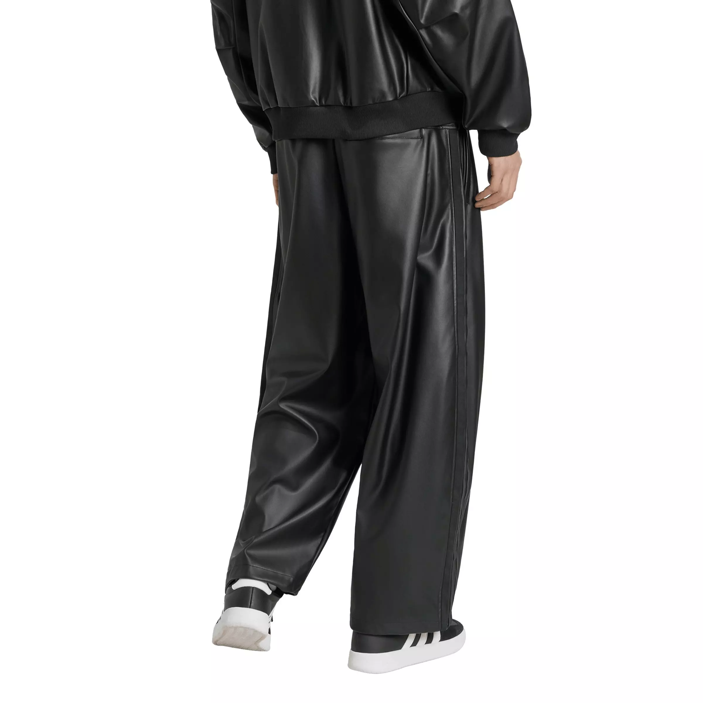 adidas Men's Stadium Oversized Fit Fake Leather Full length Open Hem Pants - Black - BLACK