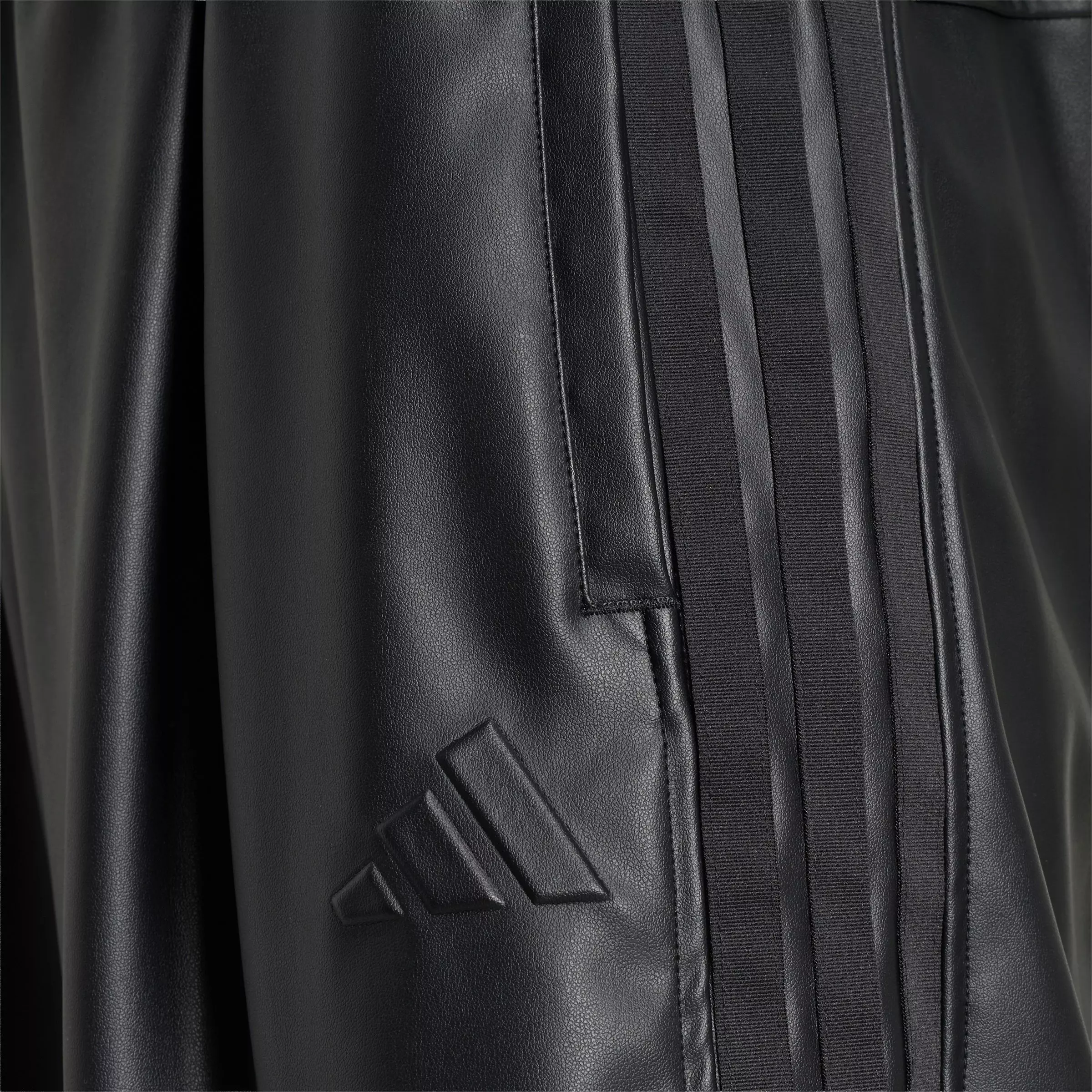 adidas Men's Stadium Oversized Fit Fake Leather Full length Open Hem Pants - Black - BLACK