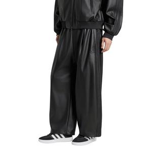 adidas Men's Stadium Oversized Fit Fake Leather Full length Open Hem Pants - Black - BLACK