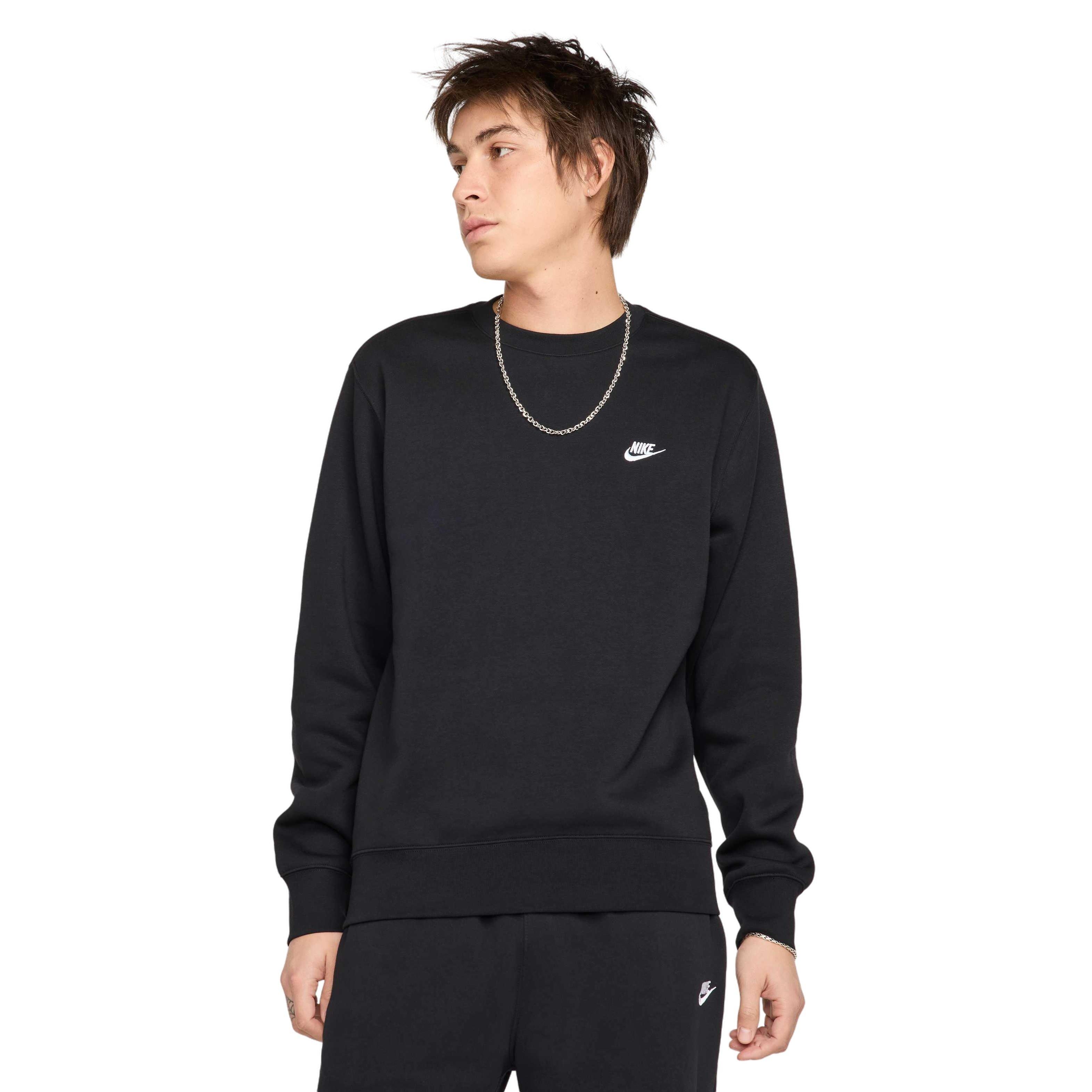 Nike Men's Club Brushed Fleece Crewneck Sweatshirt - BLACK Thumbnail View 1