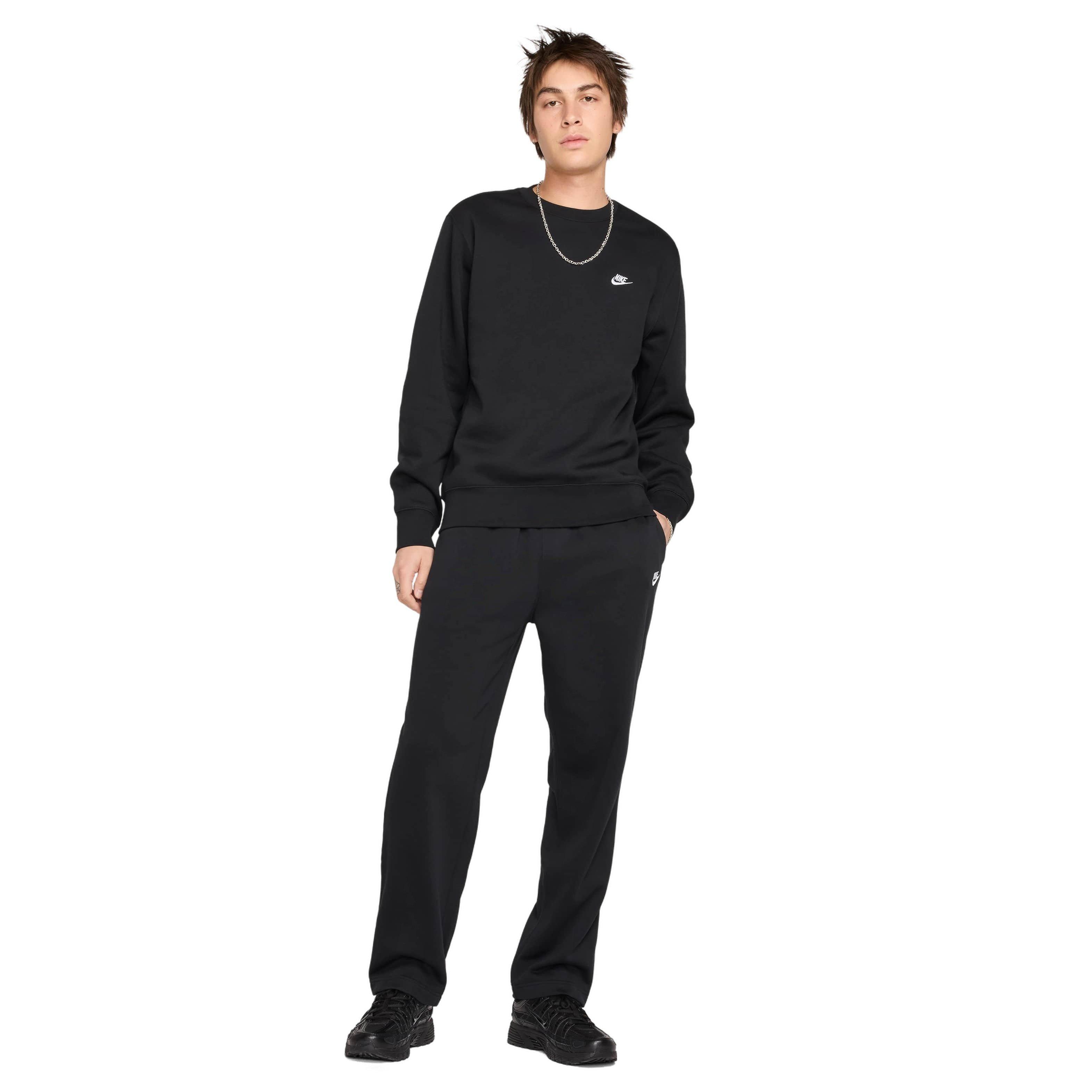 Nike Men's Club Brushed Fleece Crewneck Sweatshirt - BLACK Thumbnail View 5