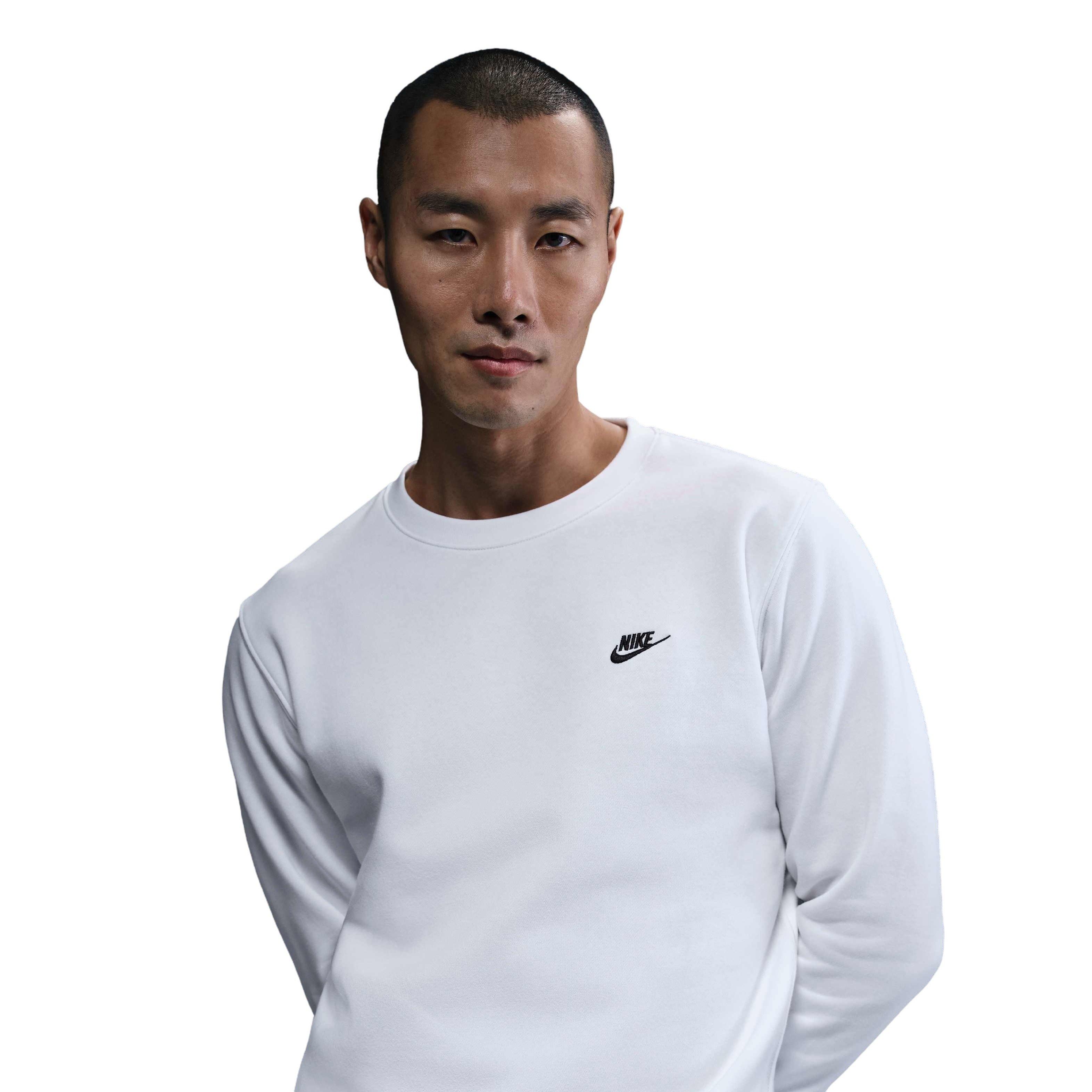 Nike Men's Club Brushed Fleece Crewneck Sweatshirt - WHITE Thumbnail View 1