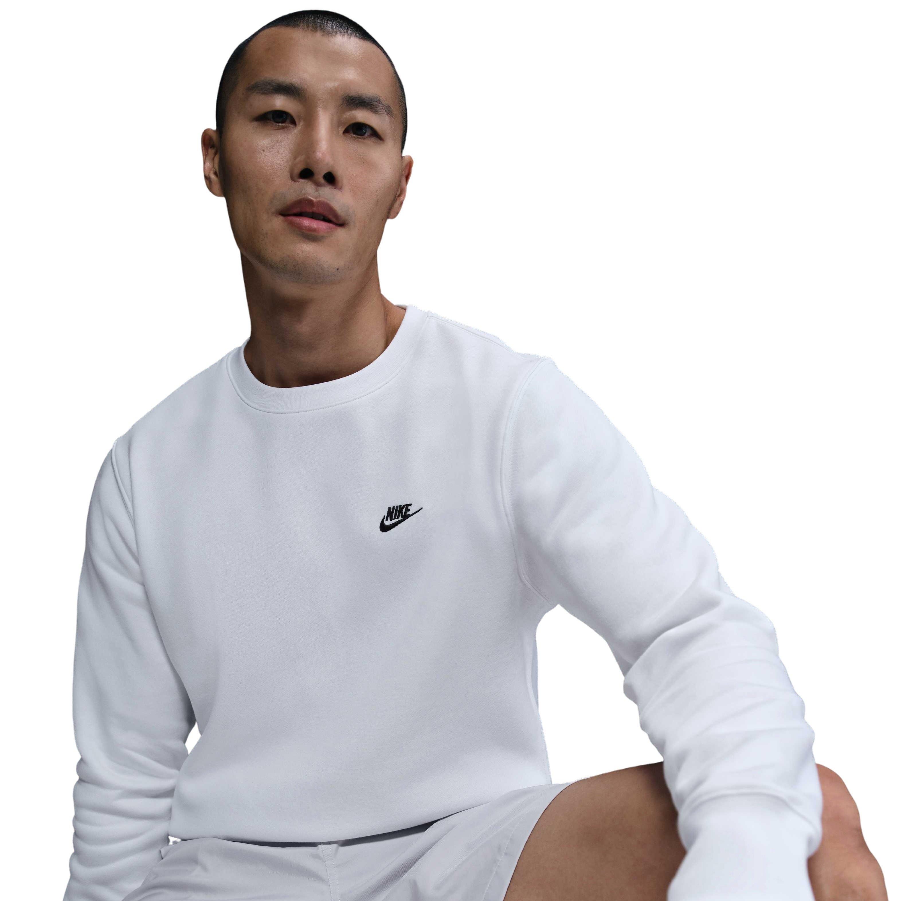 Nike Men's Club Brushed Fleece Crewneck Sweatshirt - WHITE Thumbnail View 3