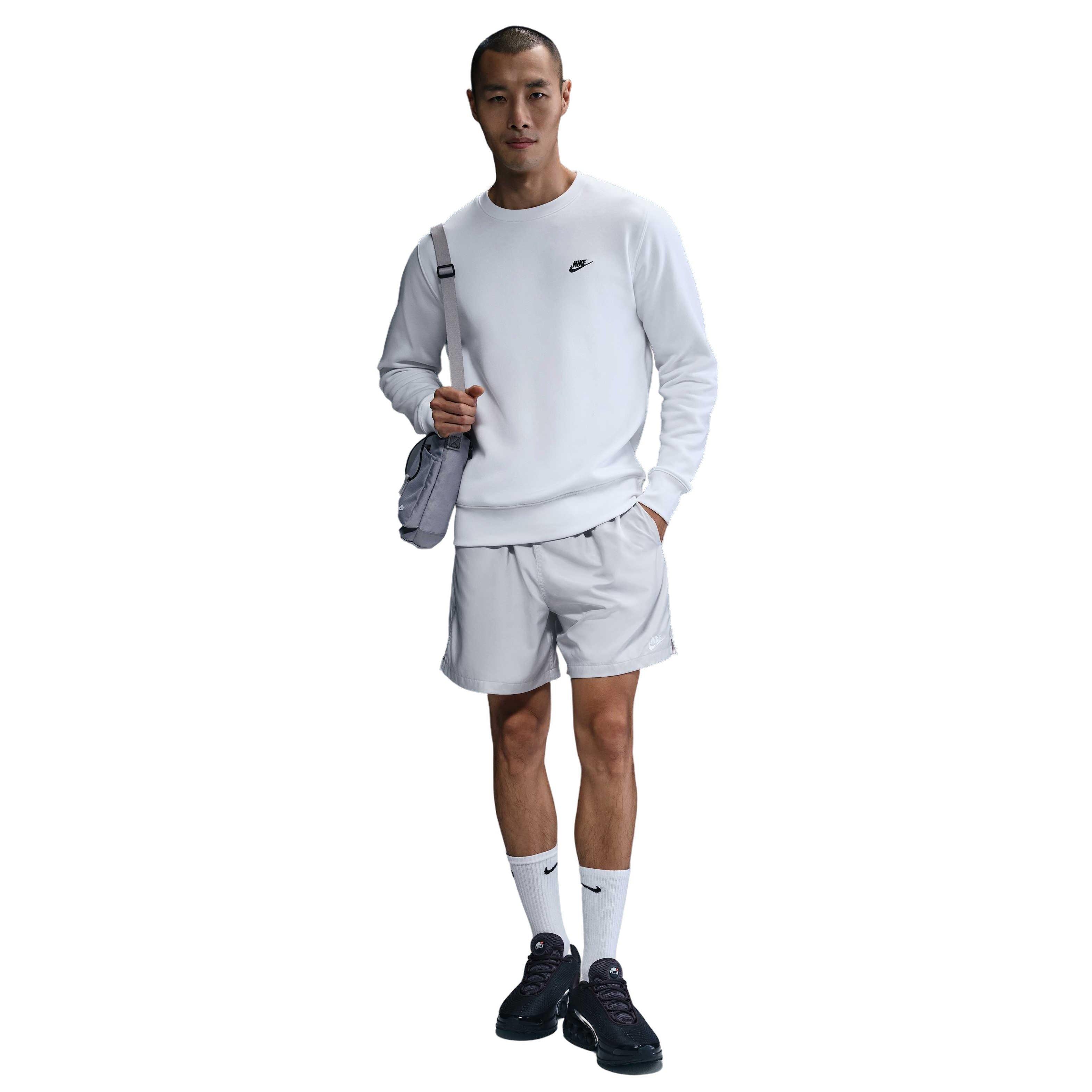 Nike Men's Club Brushed Fleece Crewneck Sweatshirt - WHITE Thumbnail View 4